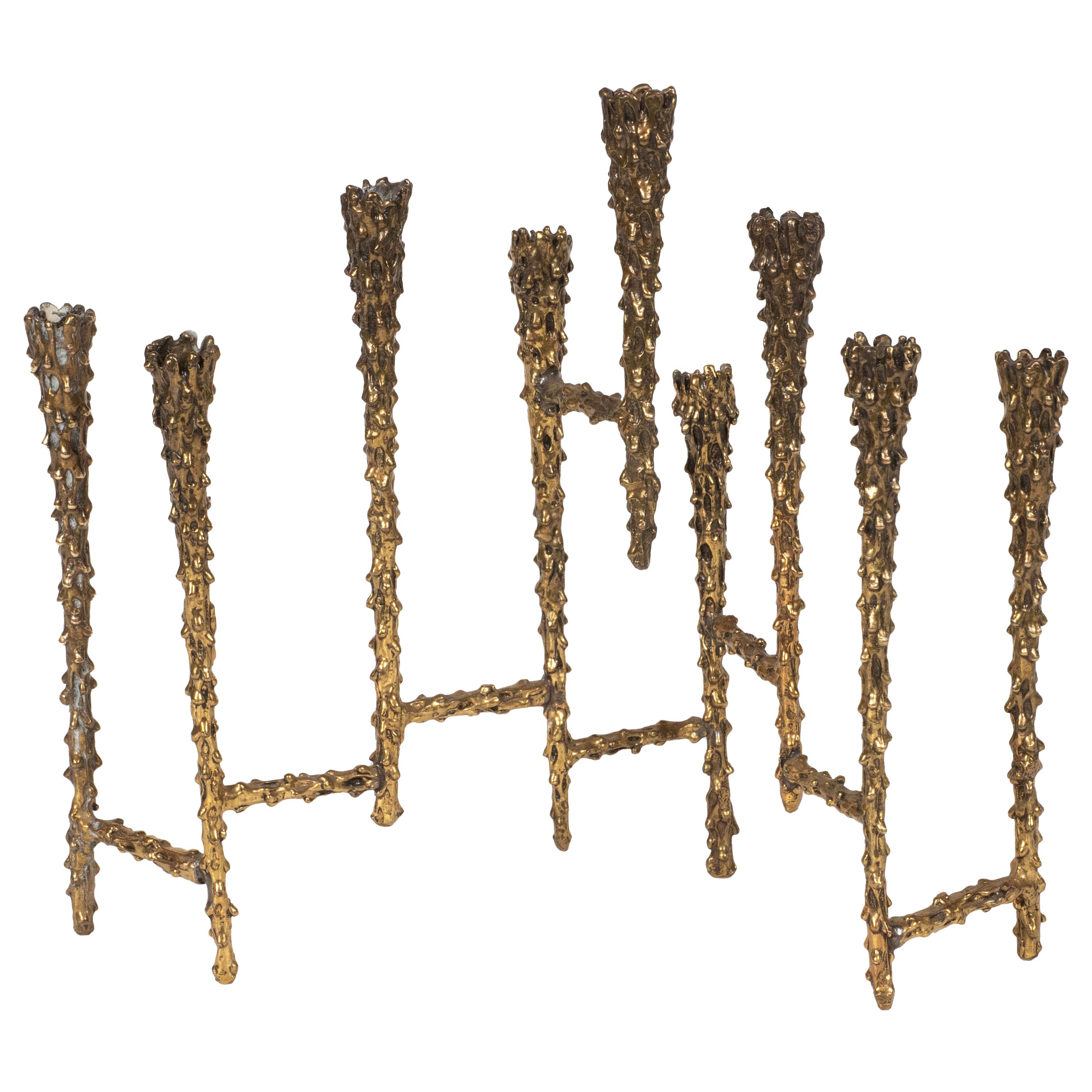 Mid-Century Modern Brutalist Textural Brass Menorah