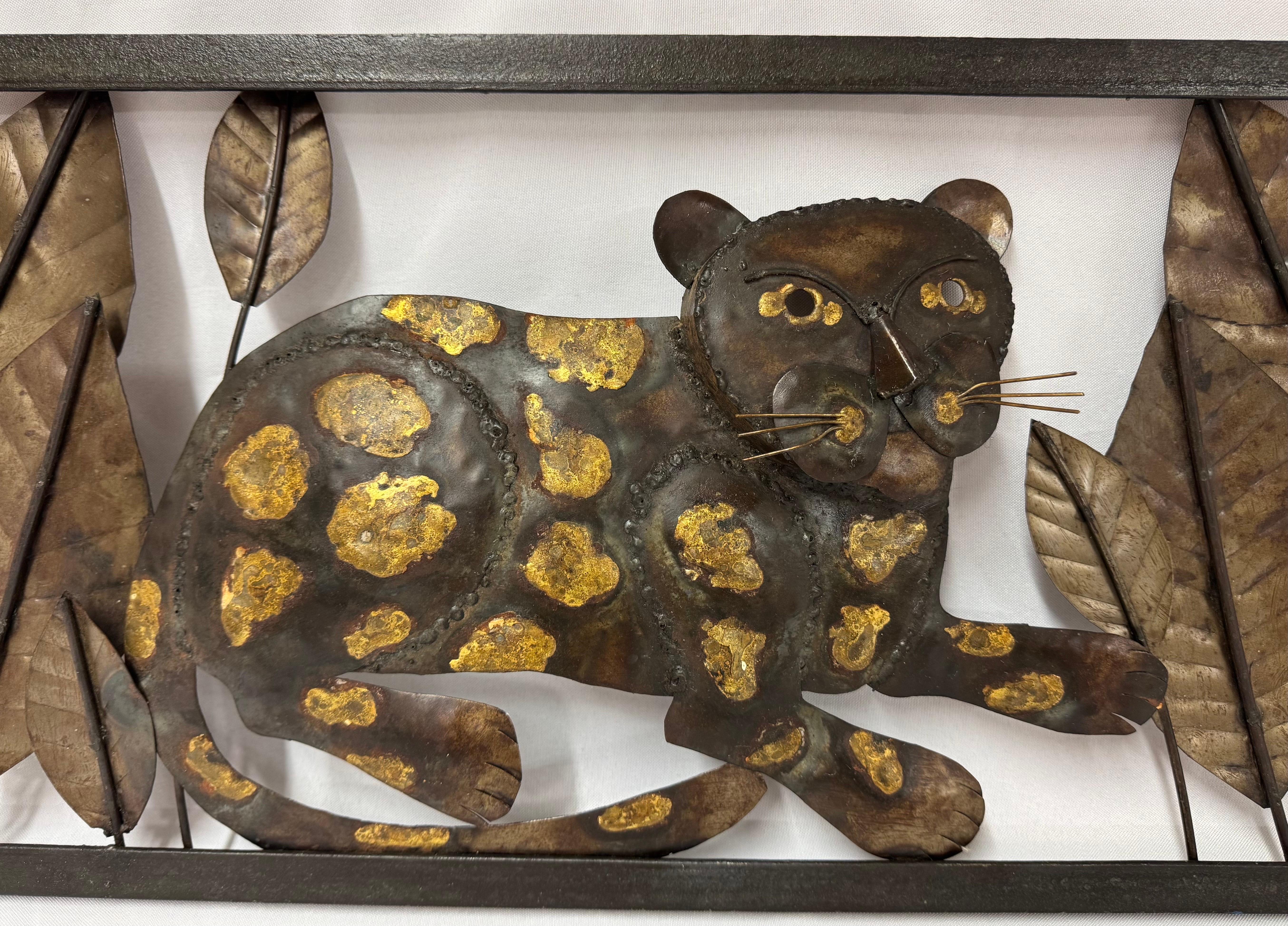 North American Mid Century Modern Brutalist Tiger Wall Sculpture For Sale
