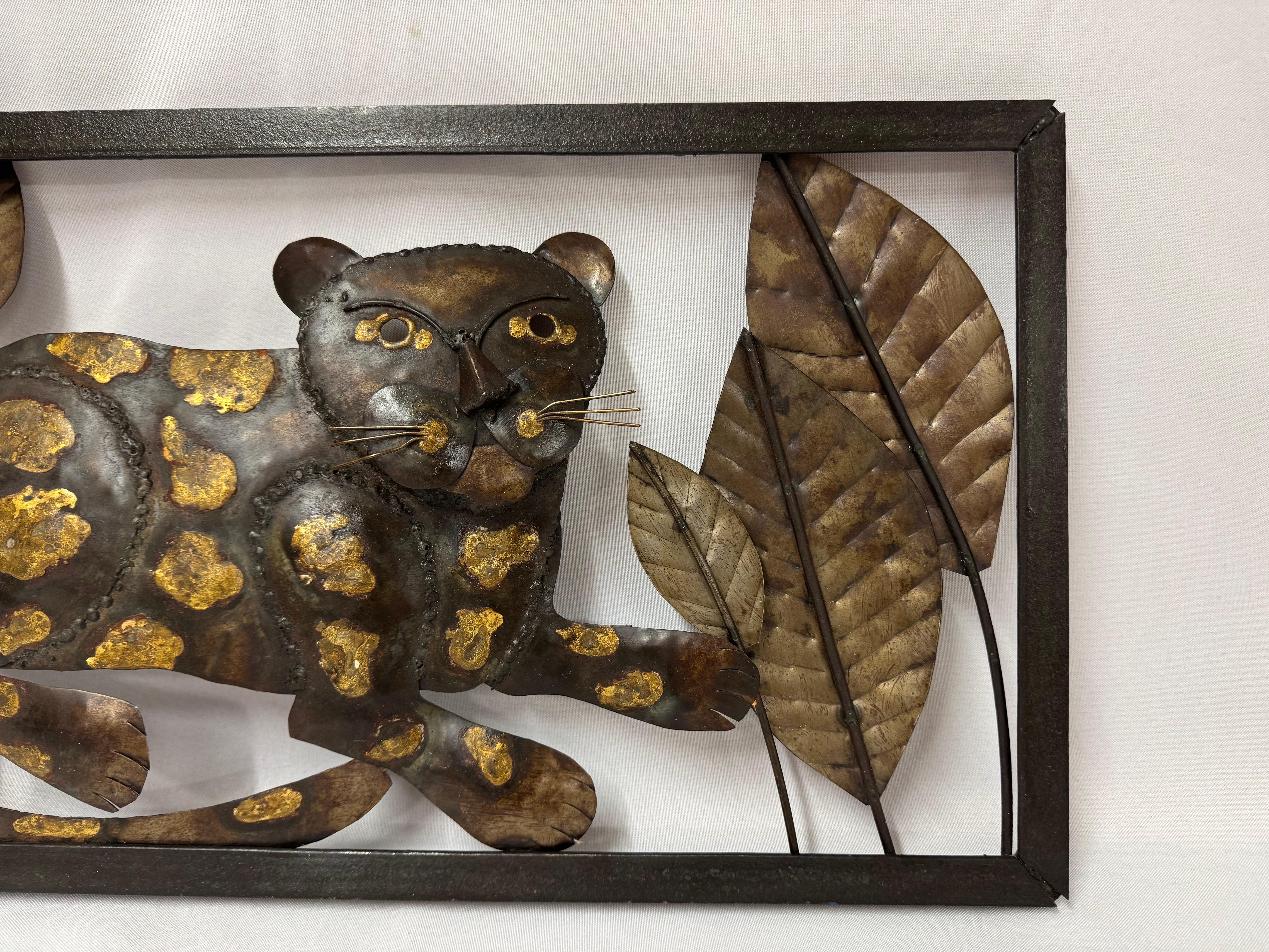 Late 20th Century Mid Century Modern Brutalist Tiger Wall Sculpture For Sale