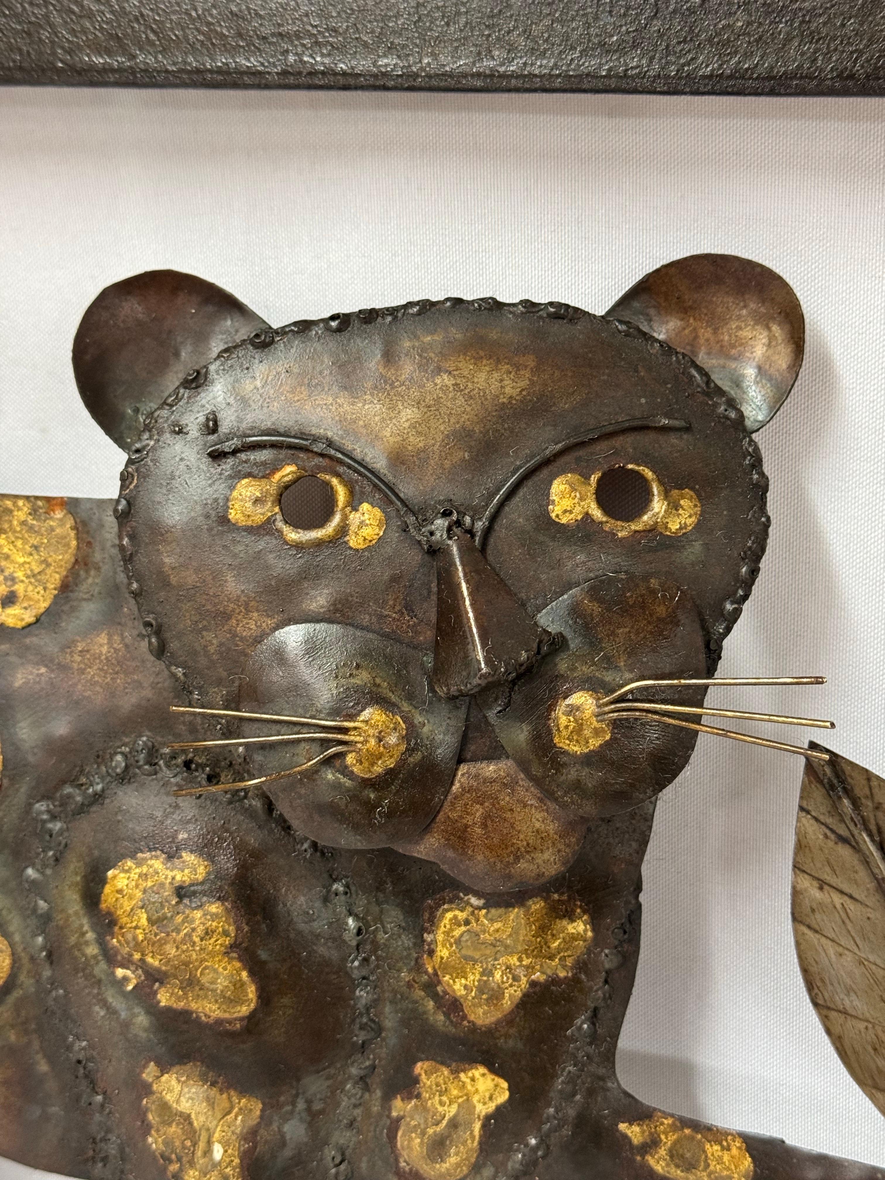 Metal Mid Century Modern Brutalist Tiger Wall Sculpture For Sale