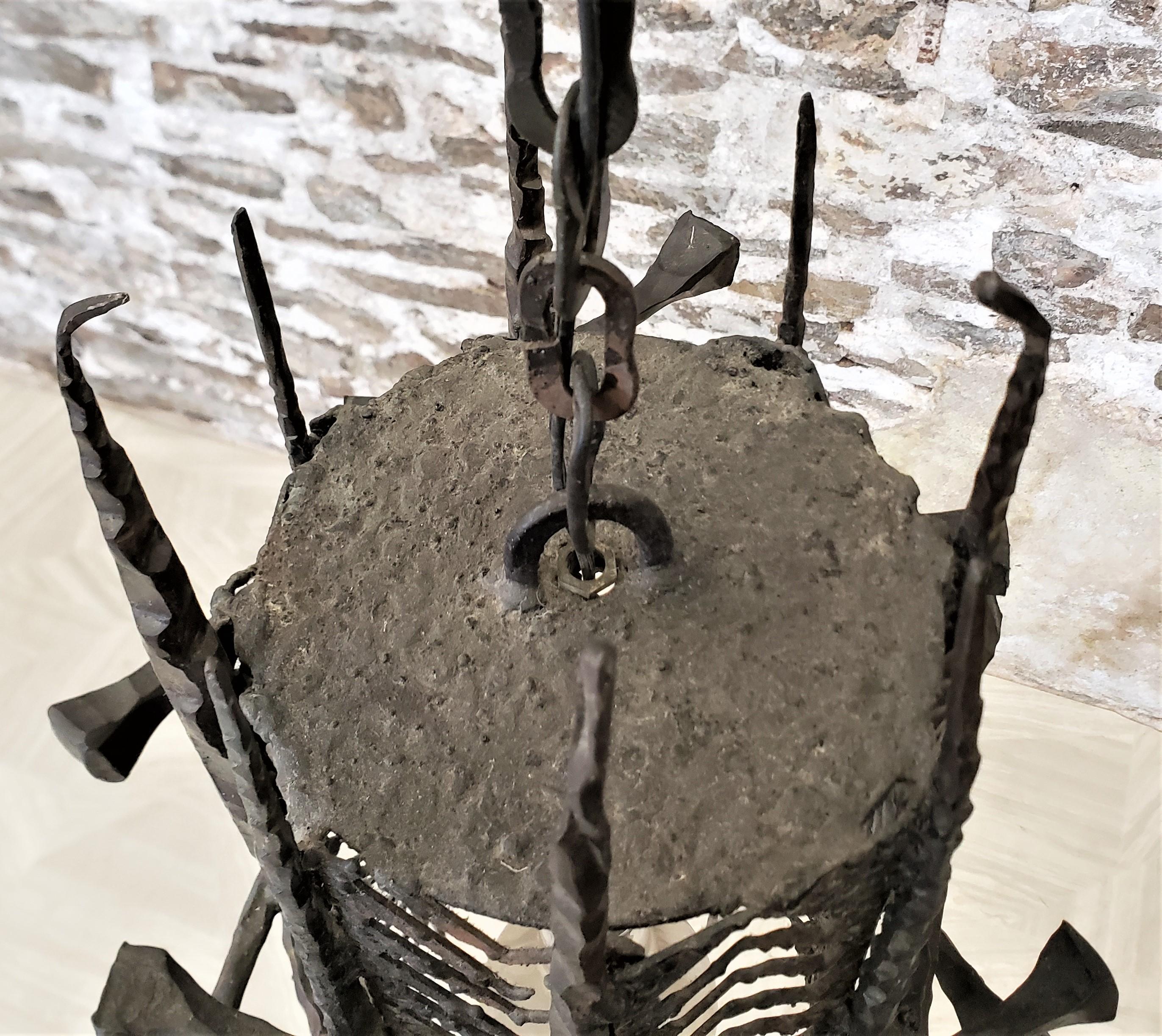 Mid-Century Modern Brutalist Torch Cut Steel & Spike Swag Light and Chain For Sale 2
