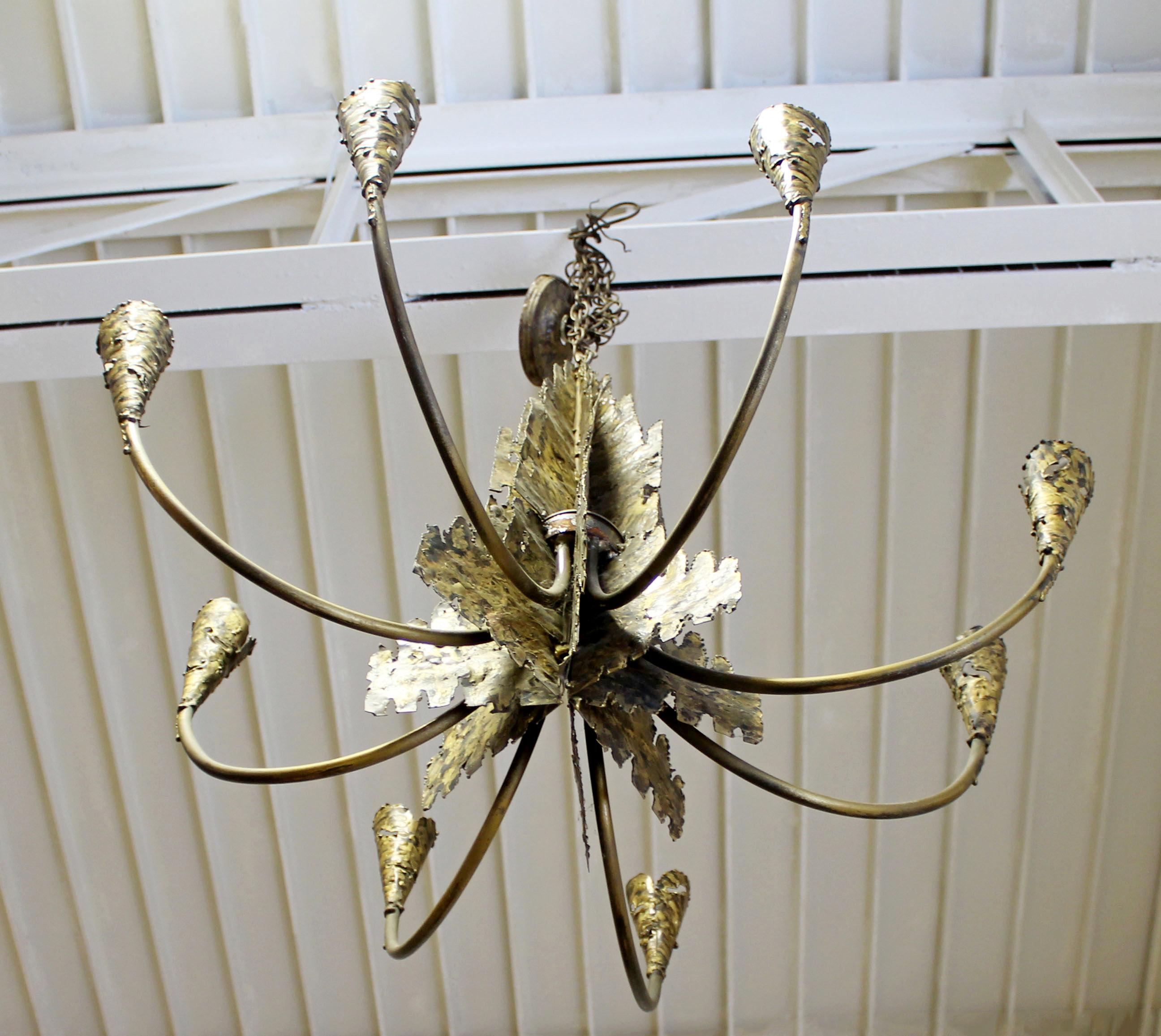 Mid-Century Modern Brutalist Torchcut Brass Chandelier Fixture Evans Greene 1