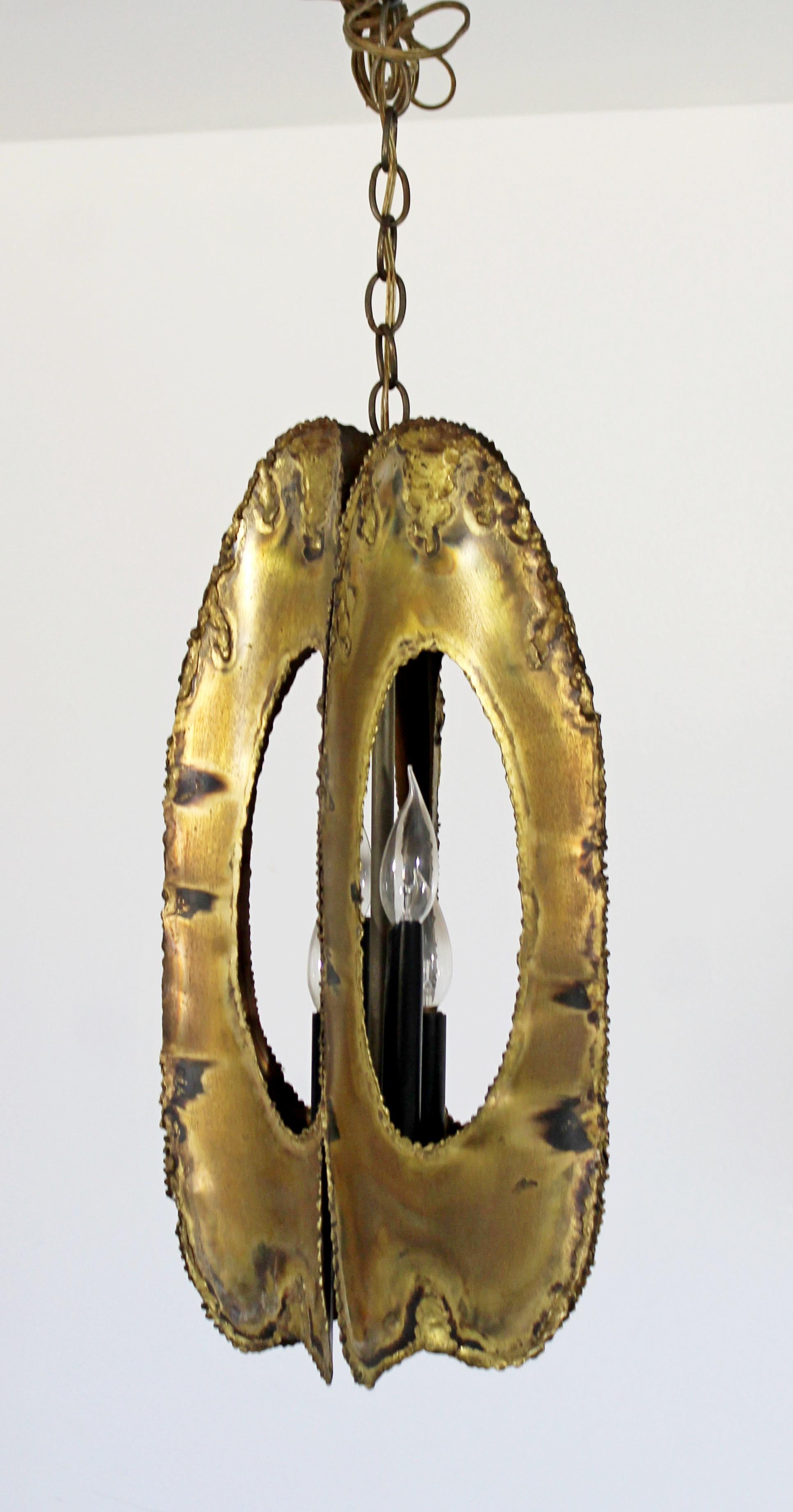 Mid-Century Modern Brutalist Torchcut Brass Pendant Light Fixture Tom Greene In Good Condition In Keego Harbor, MI