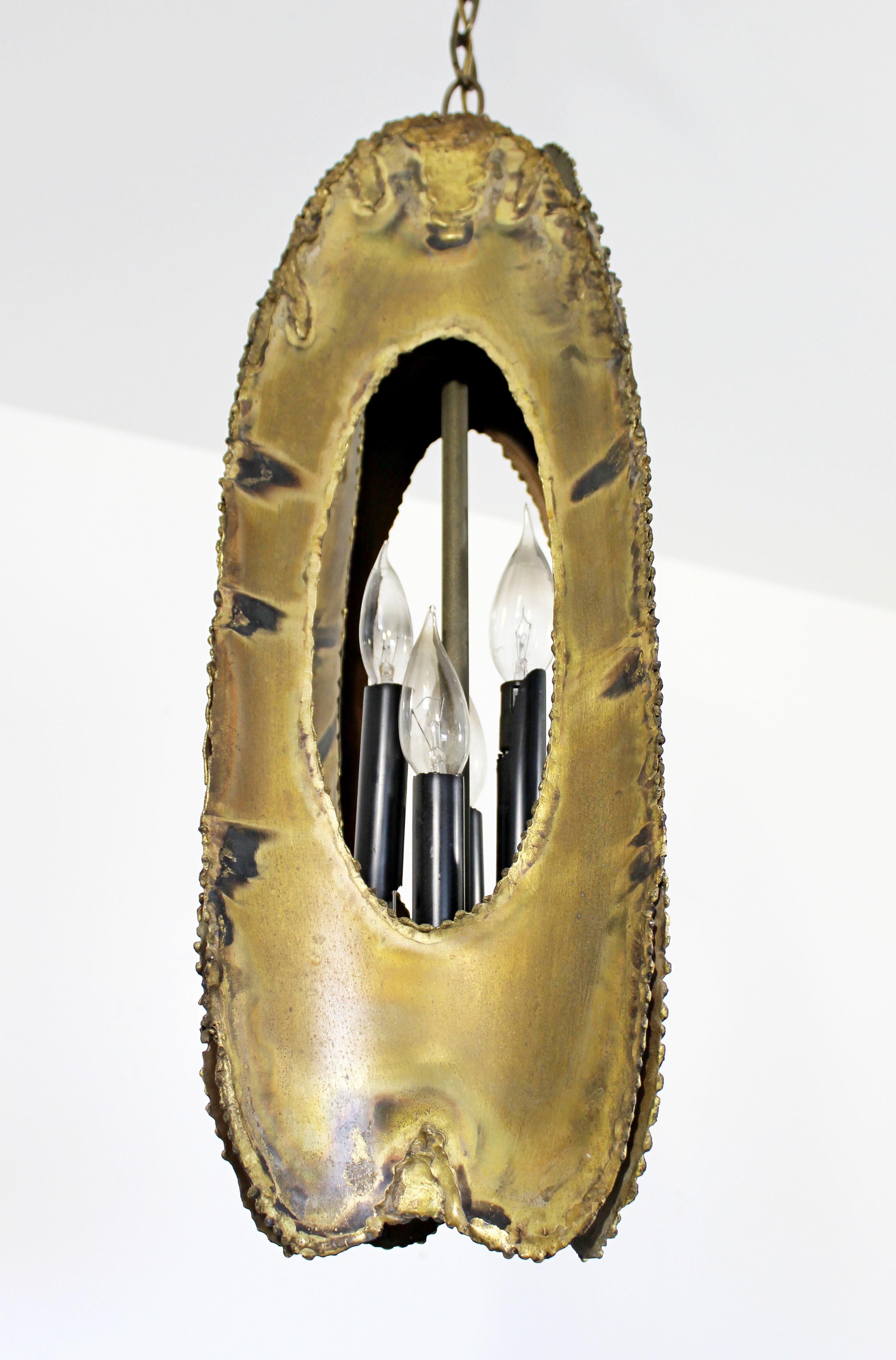 Mid-Century Modern Brutalist Torchcut Brass Pendant Light Fixture Tom Greene 1