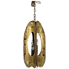 Mid-Century Modern Brutalist Torchcut Brass Pendant Light Fixture Tom Greene