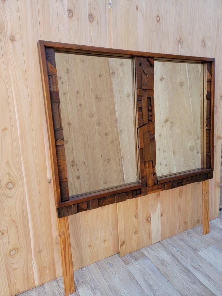 Mid-Century Modern Paul Evans style brutalist framed double mirror by Lane 
