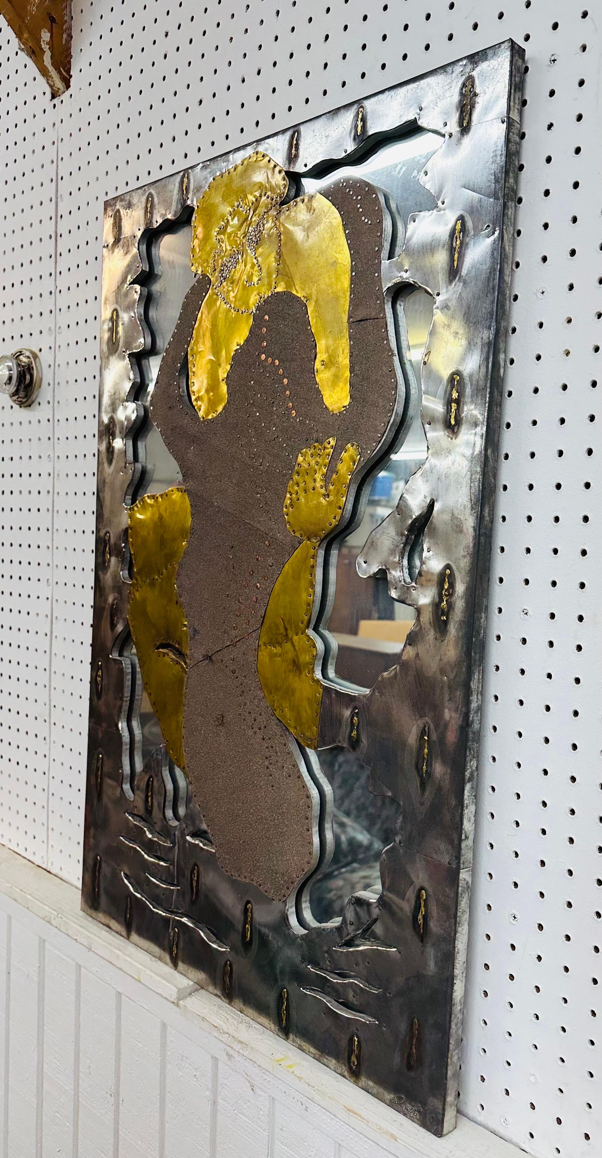 American Mid-Century Modern Brutalist Wall Mirror For Sale