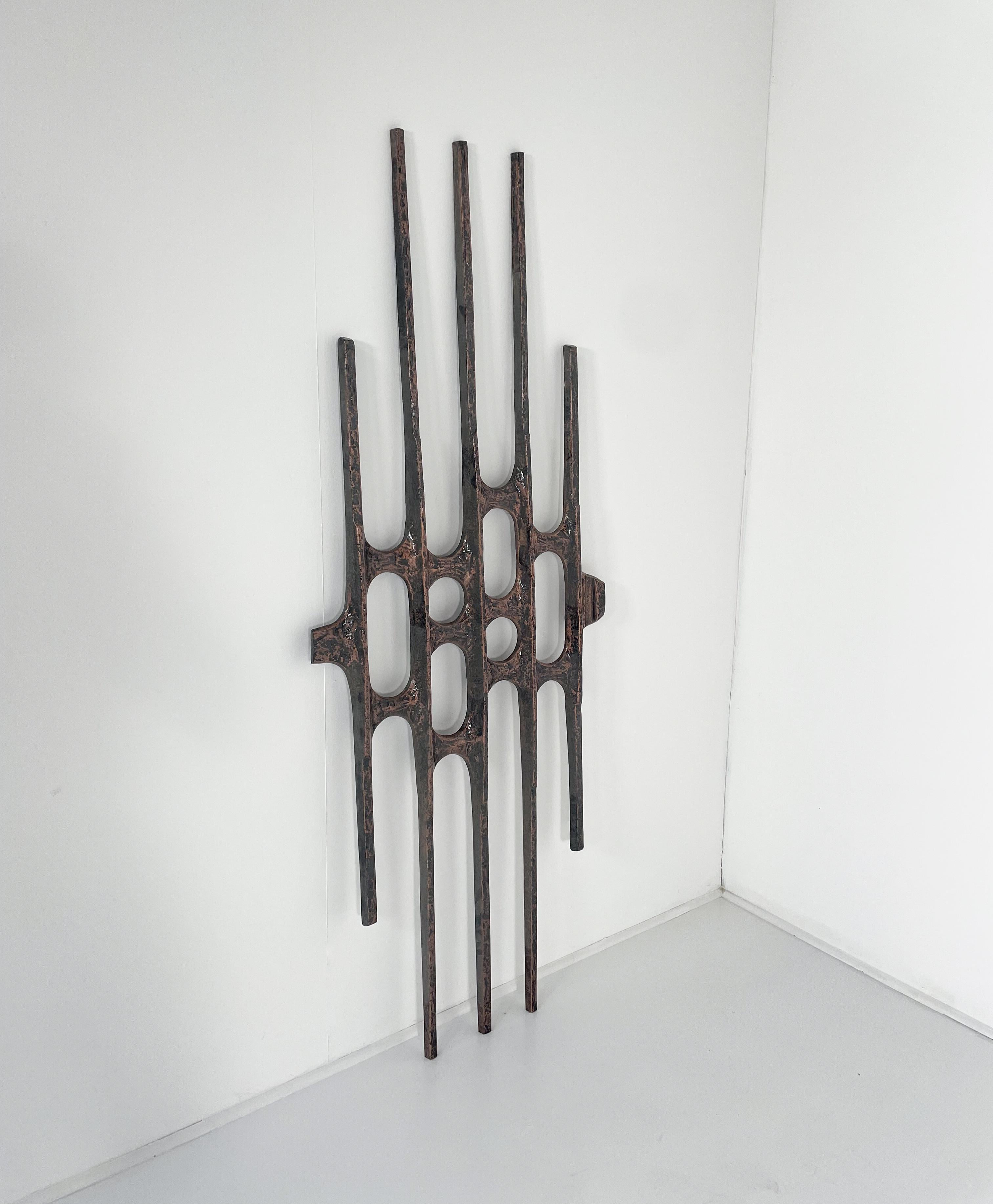 Metal Mid-Century Modern Brutalist Wall-Mounted Sculpture, 1960s For Sale