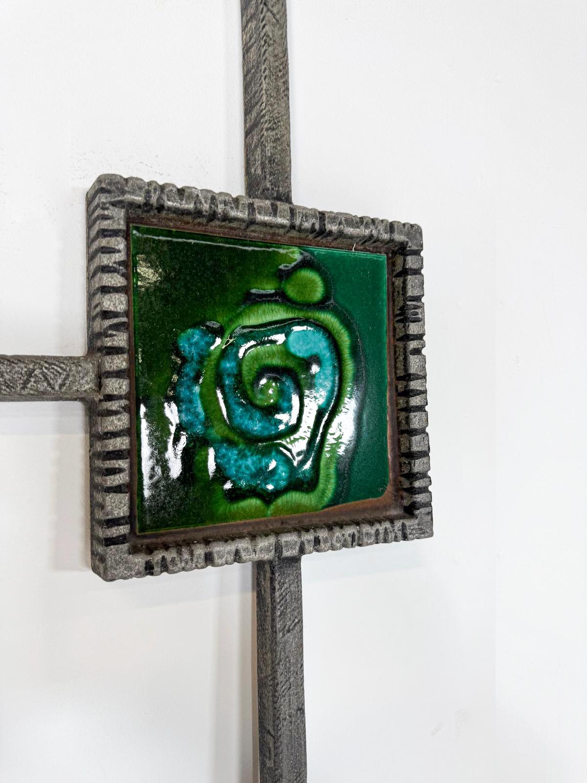 Mid-Century Modern Brutalist Wall Sculpture, Ceramic and Cast Aluminium, 1970s For Sale 1