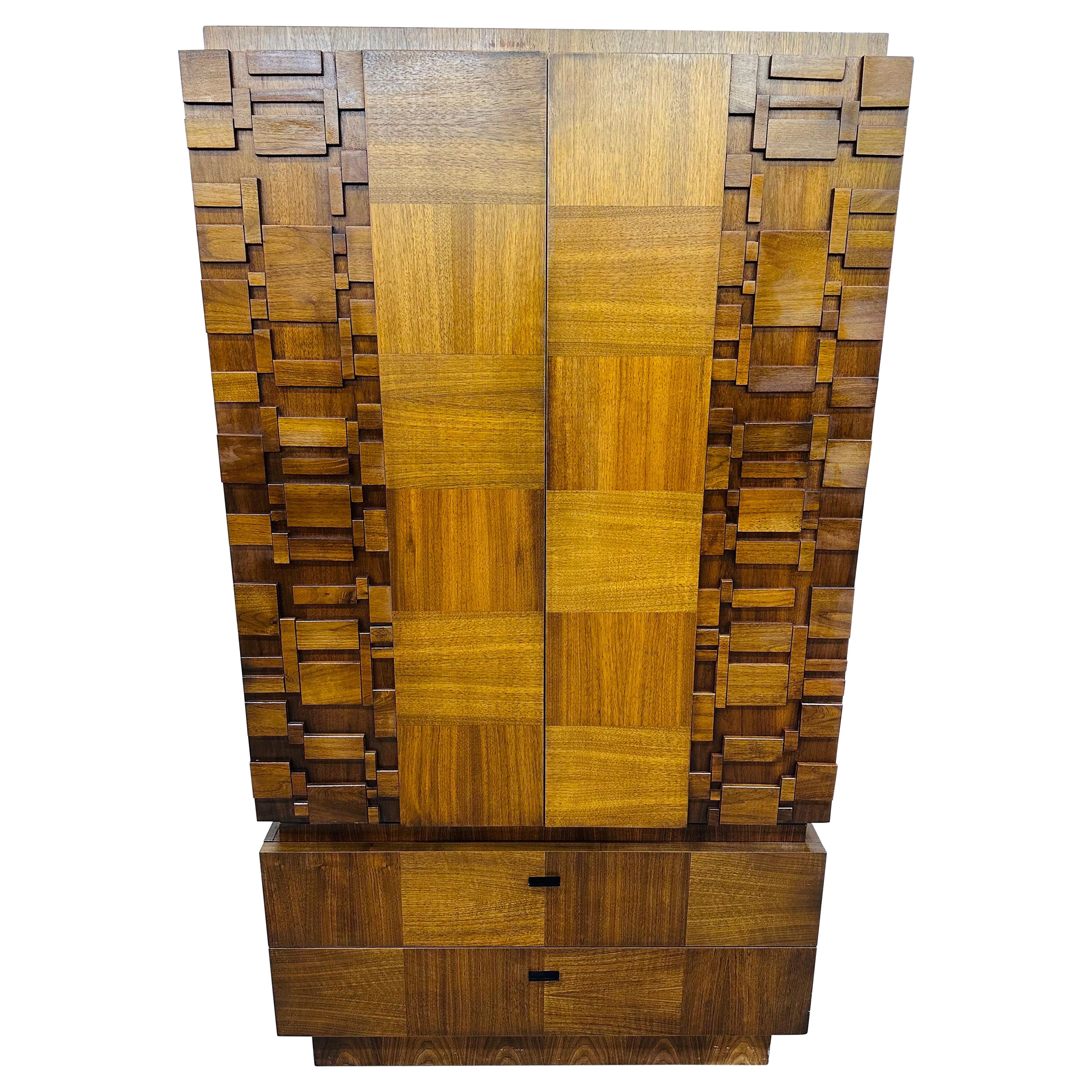 Mid-Century Modern Brutalist Walnut Armoire