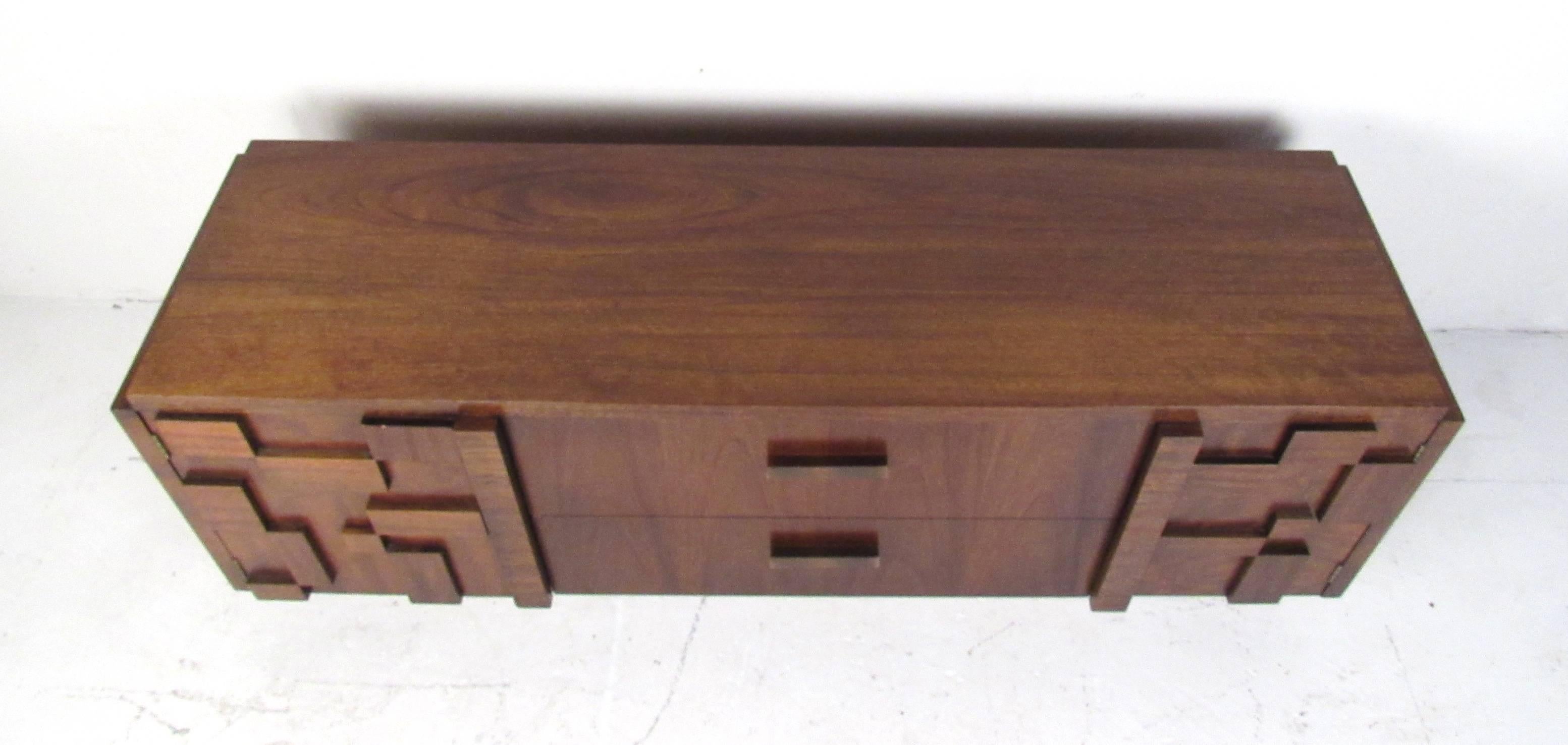 American Mid-Century Modern Brutalist Walnut Credenza