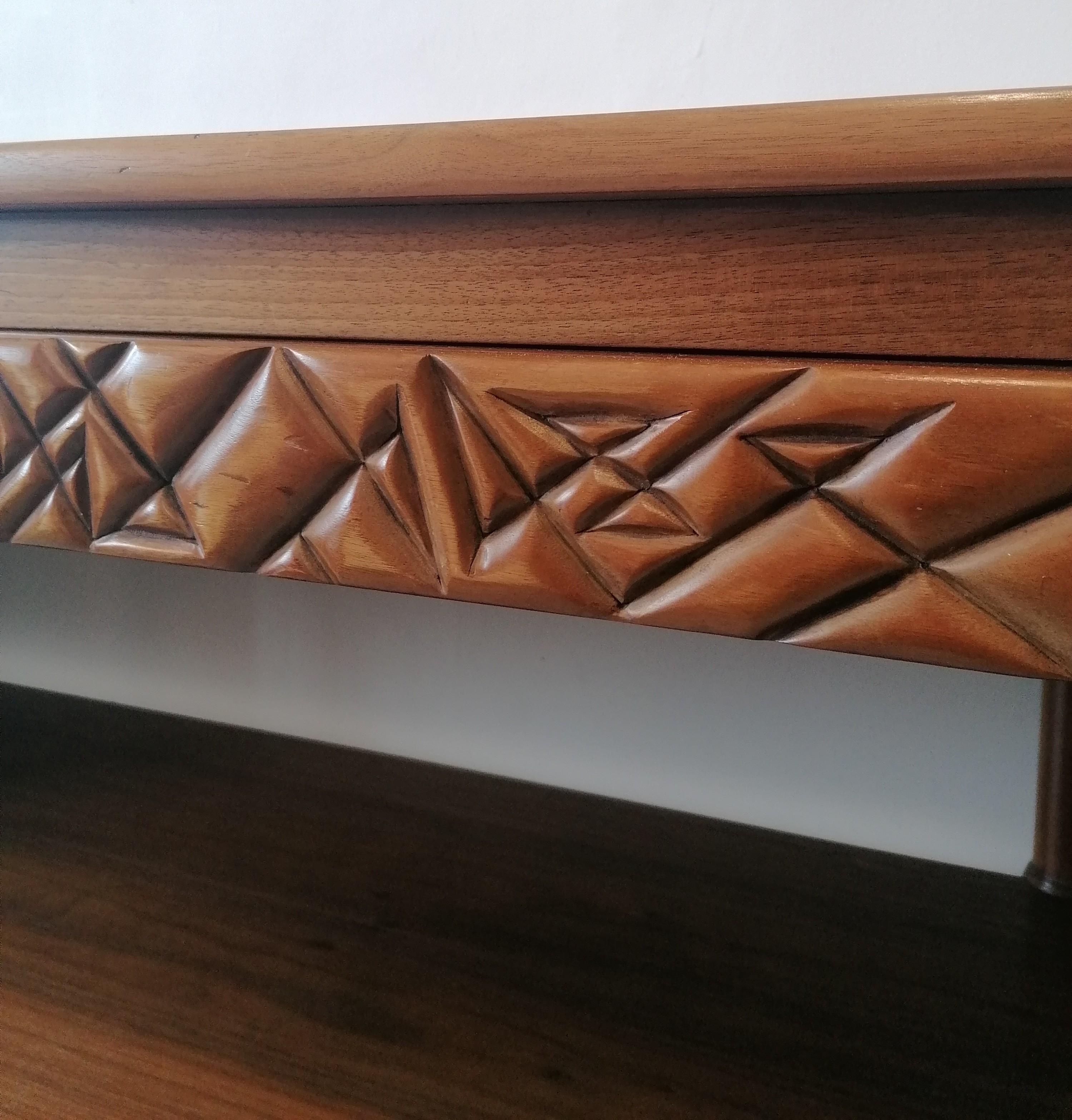 Mid century modern / brutalist walnut extending server table Henredon Heritage 5