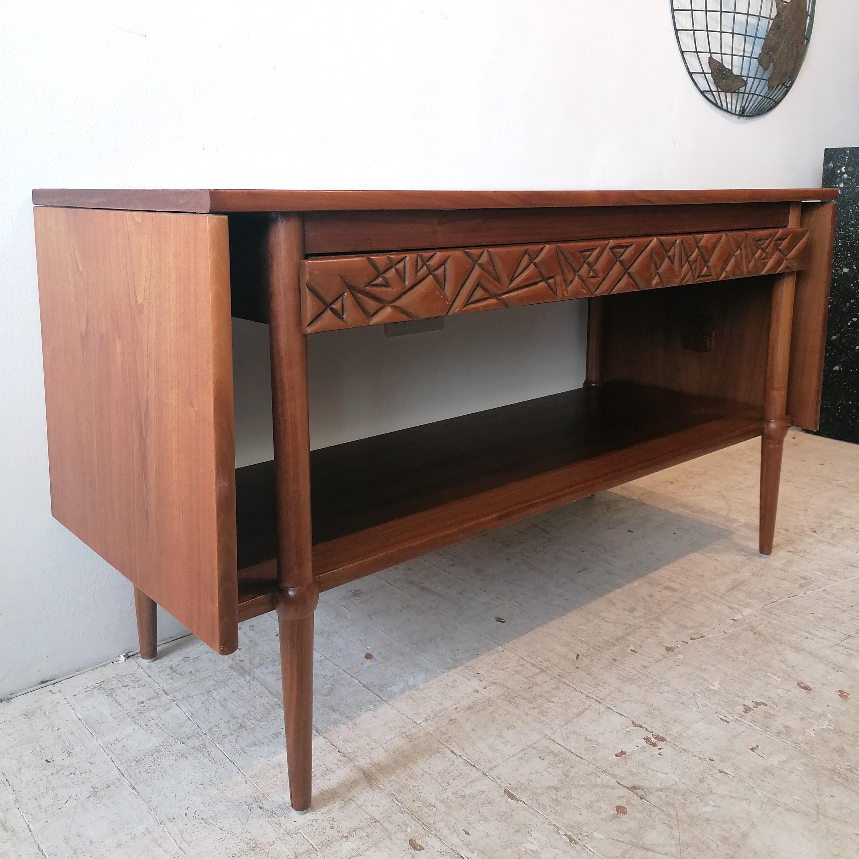 Mid-Century Modern Mid century modern / brutalist walnut extending server table Henredon Heritage