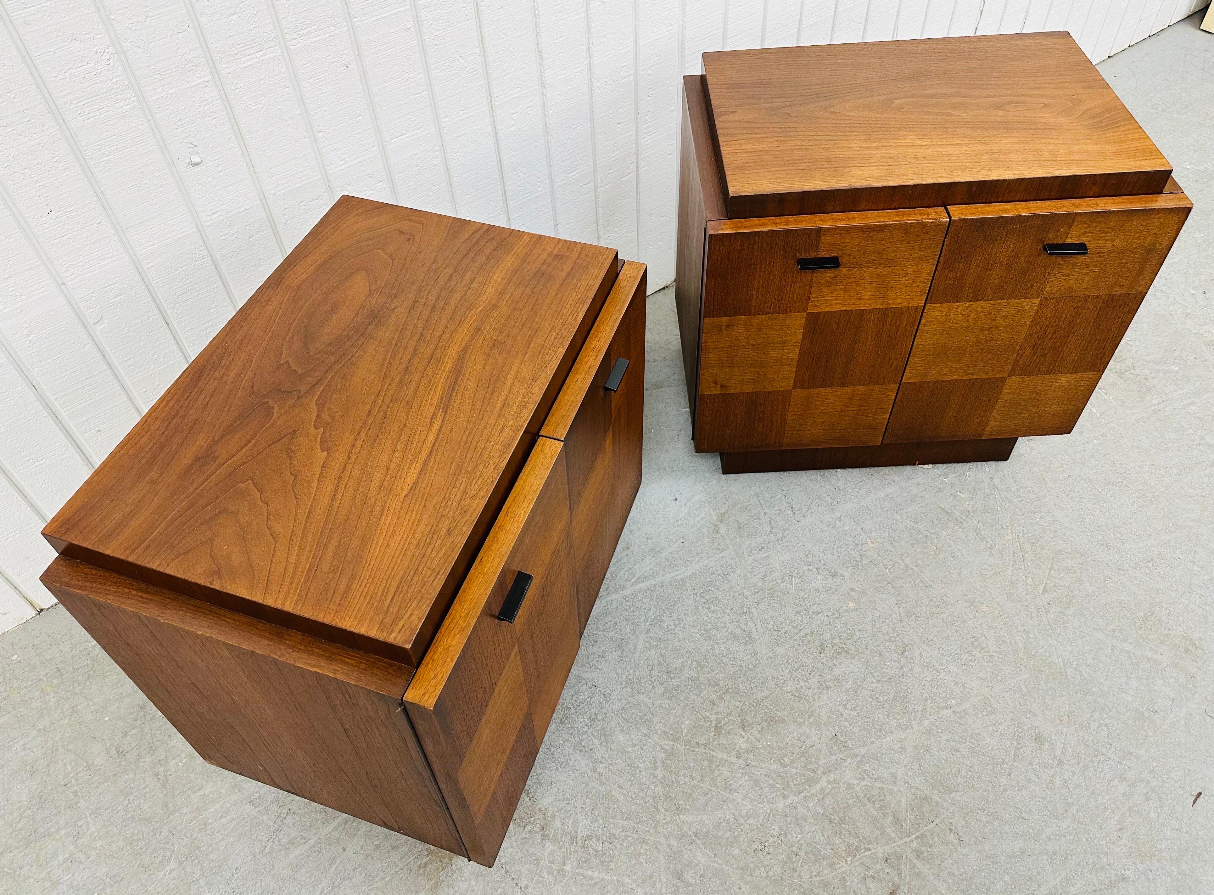 Wood Mid-Century Modern Brutalist Walnut Nightstands - Set of 2