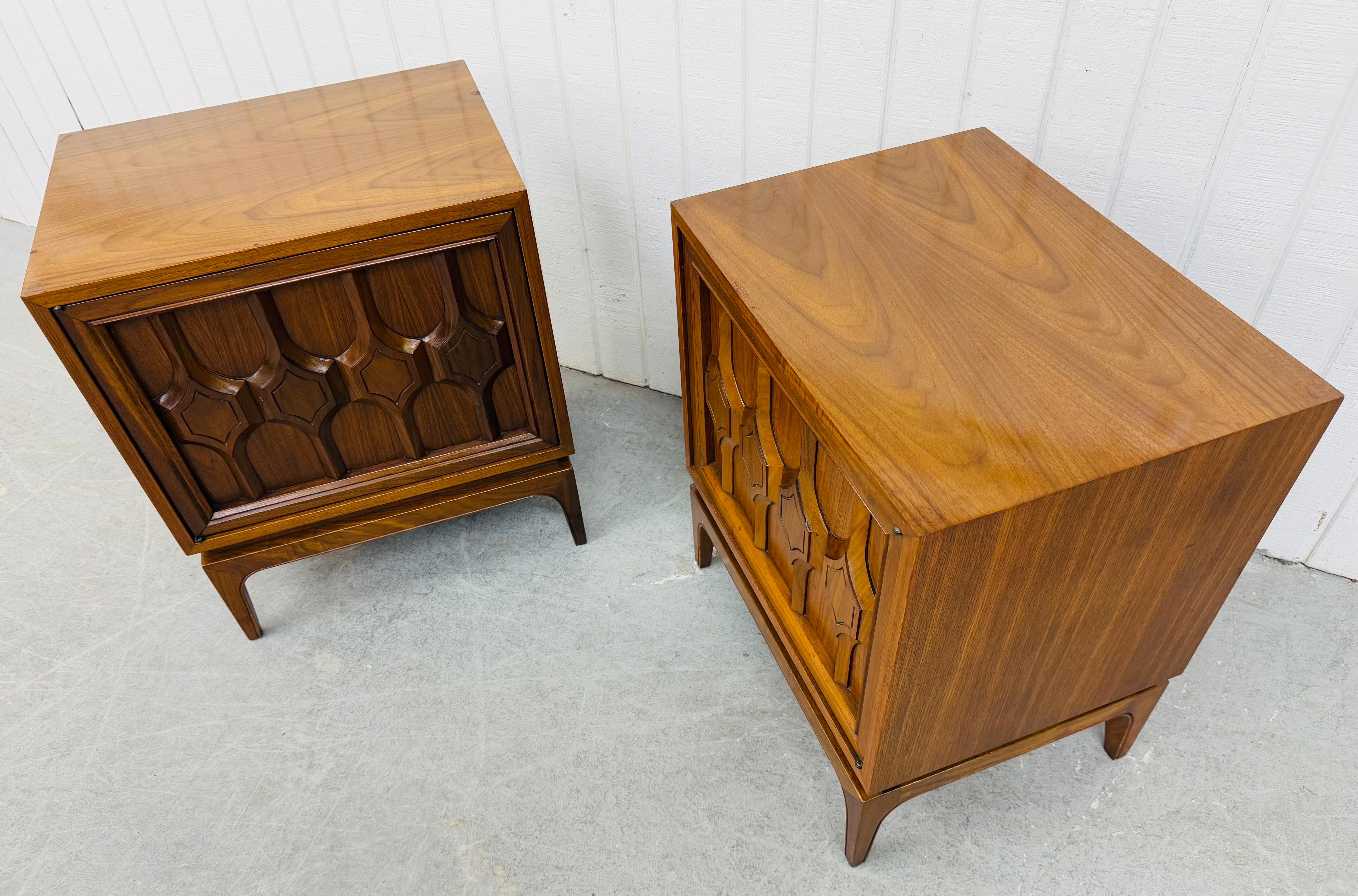 Wood Mid-Century Modern Brutalist Walnut Nightstands - Set of 2 For Sale