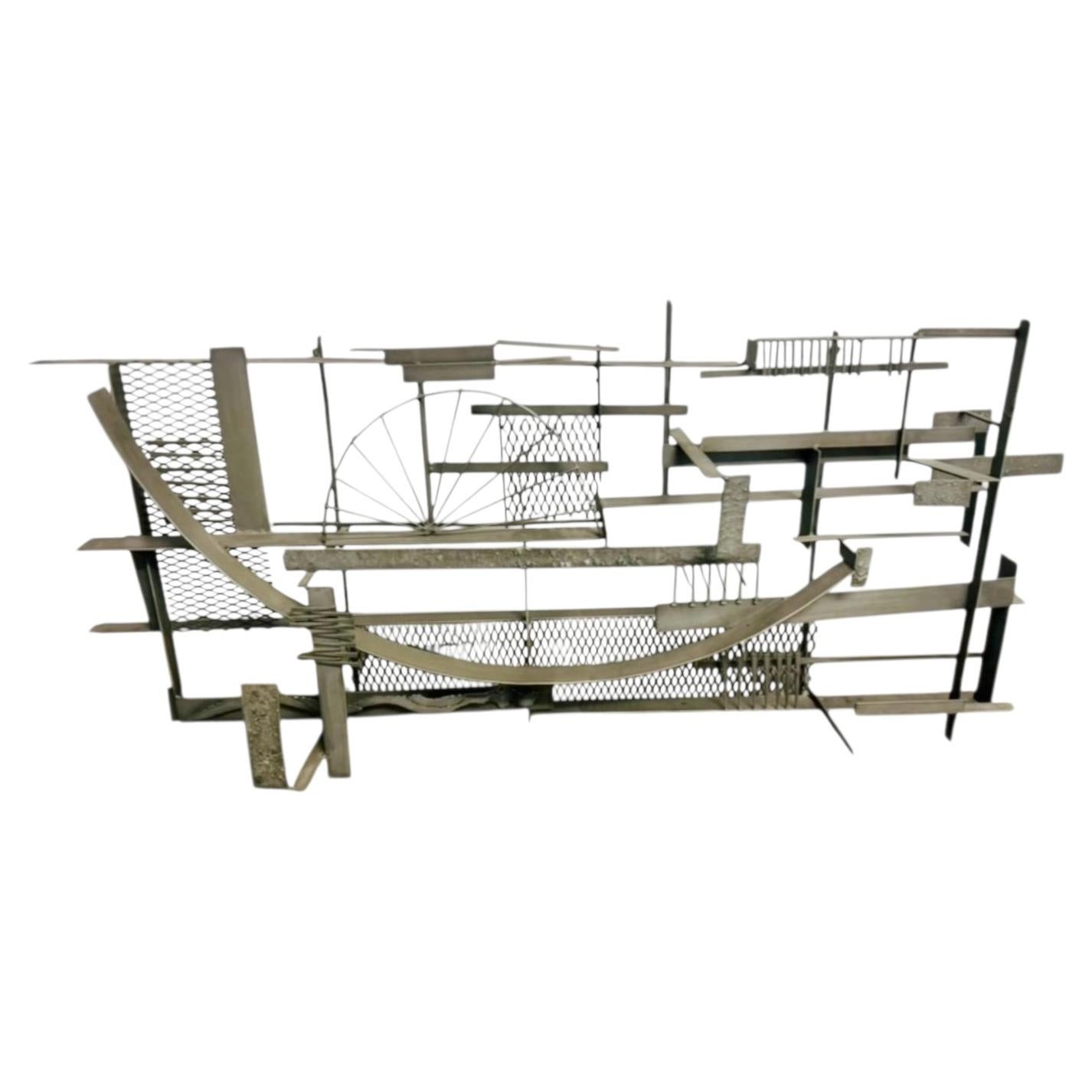 Mid-Century Modern Brutalist Welded Steel Abstract Wall Sculpture