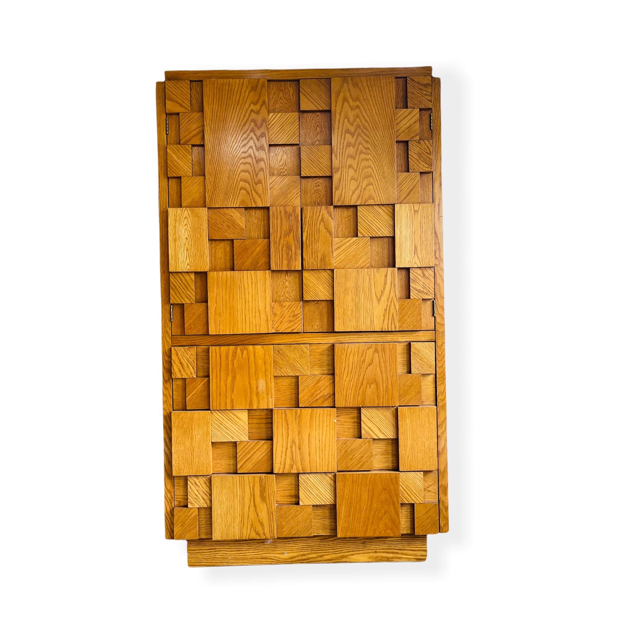 Mid-Century Modern Brutalist Wood Block Cabinet by Lane Furniture 3