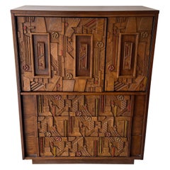 Mid-Century Modern Brutalist Wood Sculpture Cabinet by Lane. USA, 1970s