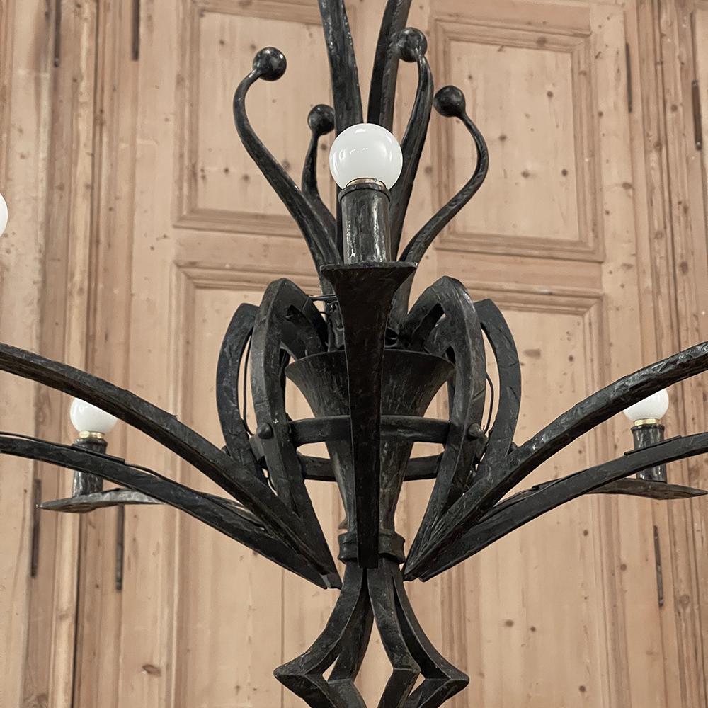 Mid-Century Modern Brutalist Wrought Iron Chandelier For Sale 2