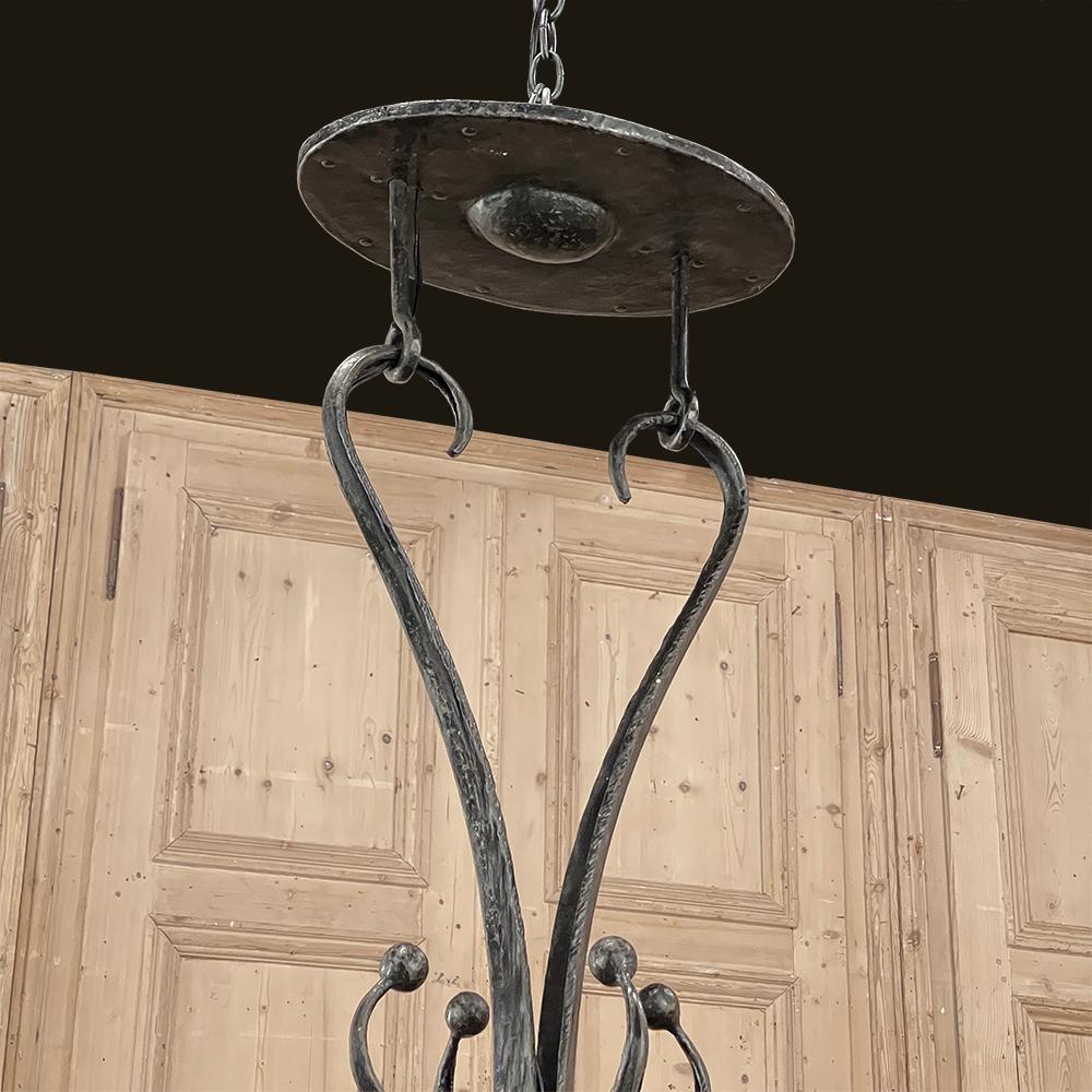 French Mid-Century Modern Brutalist Wrought Iron Chandelier For Sale