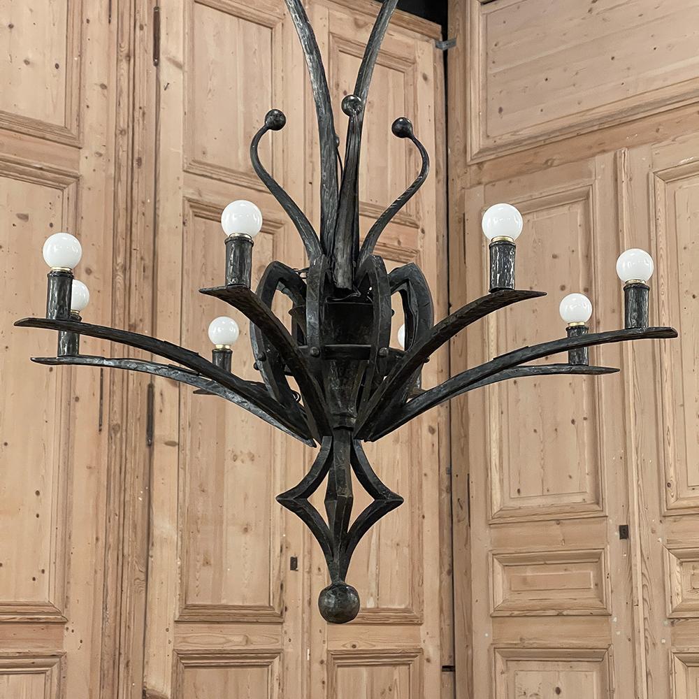 Hand-Crafted Mid-Century Modern Brutalist Wrought Iron Chandelier