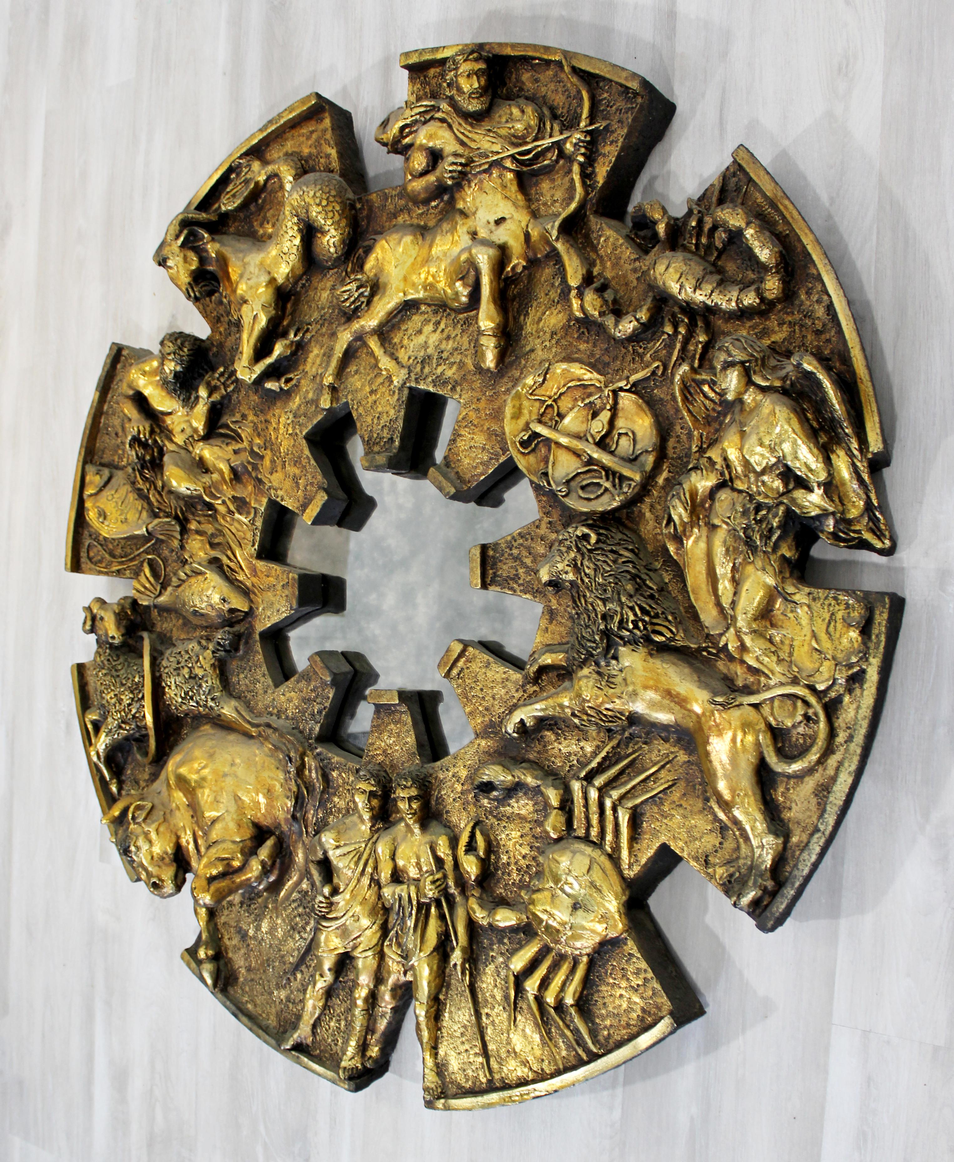 American Mid-Century Modern Brutalist Zodiac Wall Mirror Sculpture Finesse Fiberglass