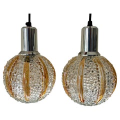Mid-Century Modern Bubble Glass Pendants, Amber Stripes, Europe, 1970s