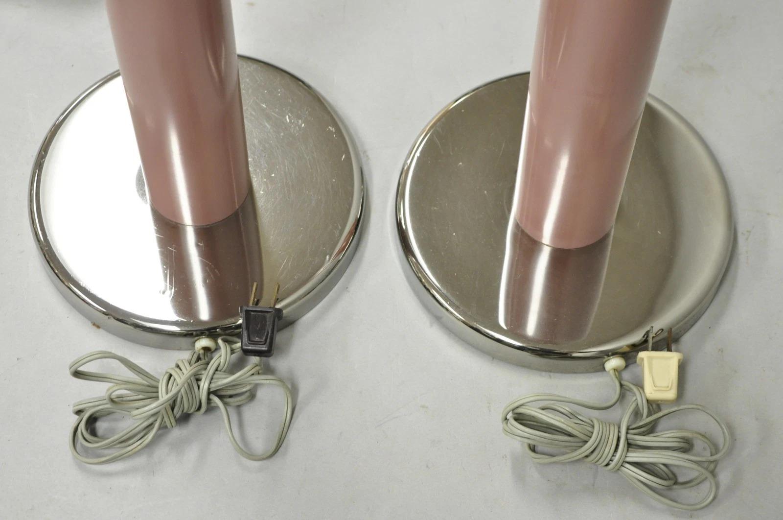 Mid-Century Modern Mid Century Modern Bubble Gum Pink Cylinder Column Chrome Table Lamp - a Pair For Sale