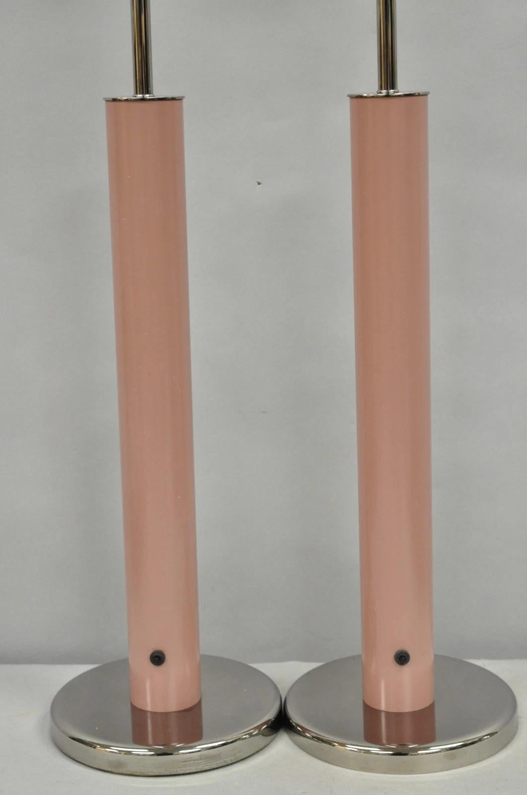 Unknown Mid Century Modern Bubble Gum Pink Cylinder Column Chrome Table Lamp - a Pair For Sale