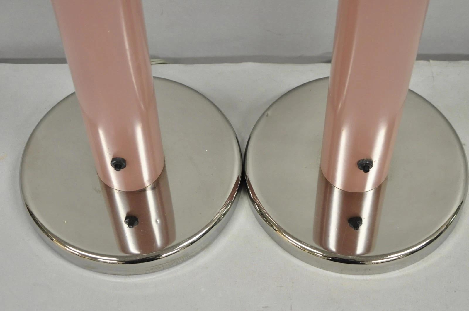 20th Century Mid Century Modern Bubble Gum Pink Cylinder Column Chrome Table Lamp - a Pair For Sale