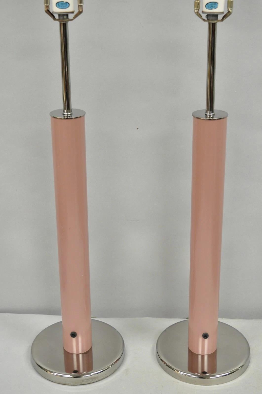 Mid Century Modern Bubble Gum Pink Cylinder Column Chrome Table Lamp - a Pair For Sale 2