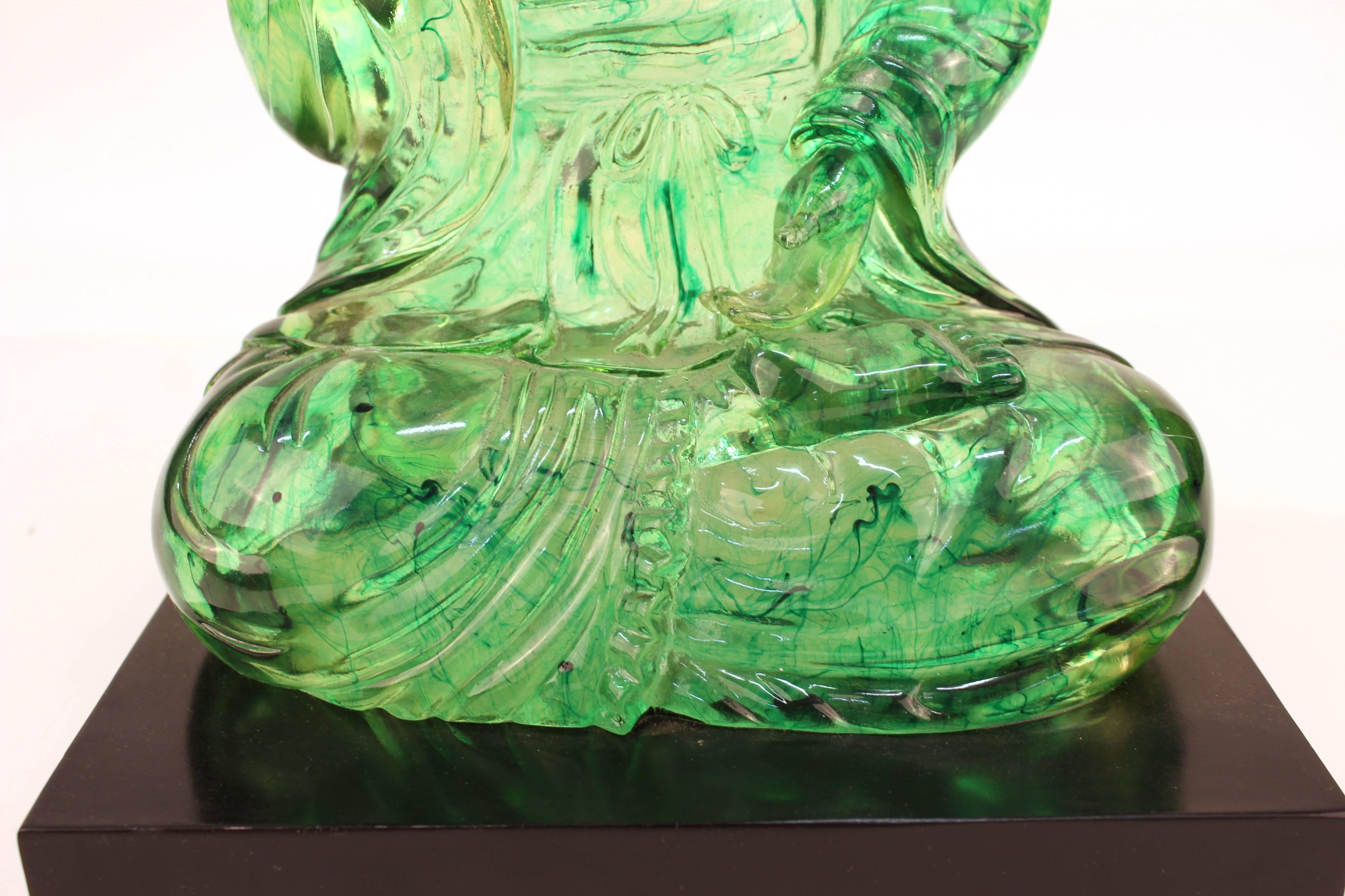 Mid-Century Modern Buddha in Green Resin on Black Stand 5