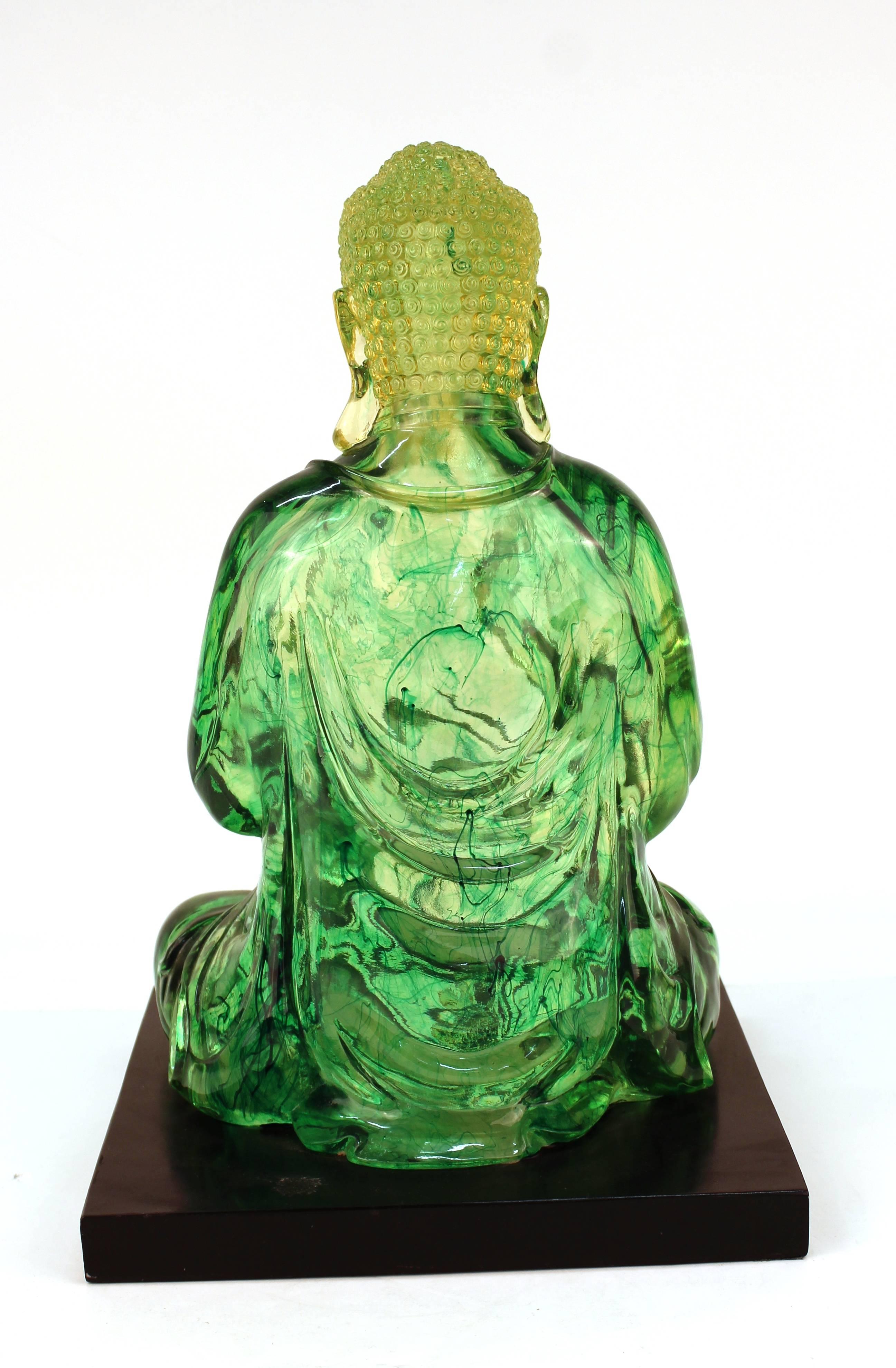 Mid-Century Modern Buddha in Green Resin on Black Stand In Good Condition In New York, NY