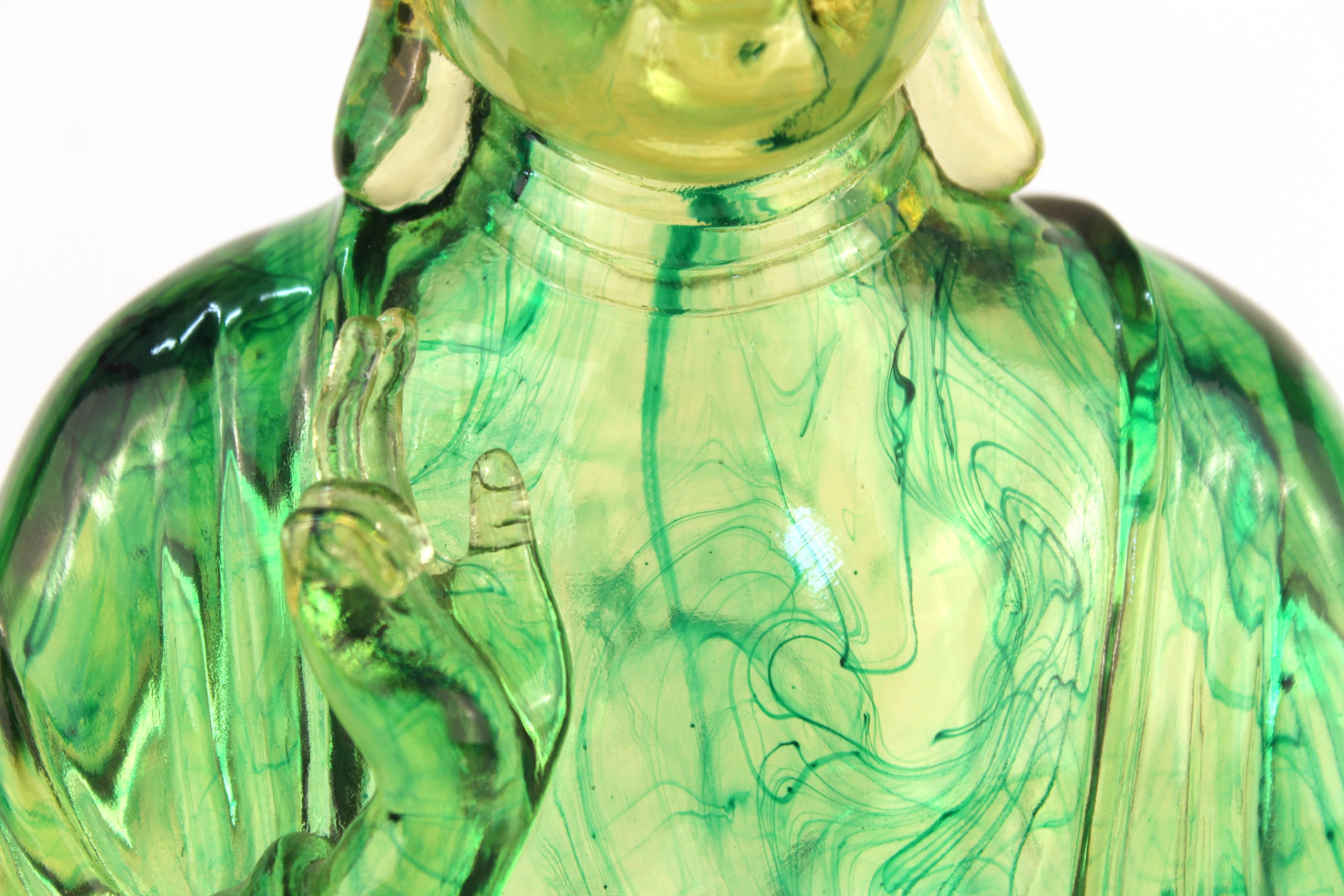Mid-Century Modern Buddha in Green Resin on Black Stand 3