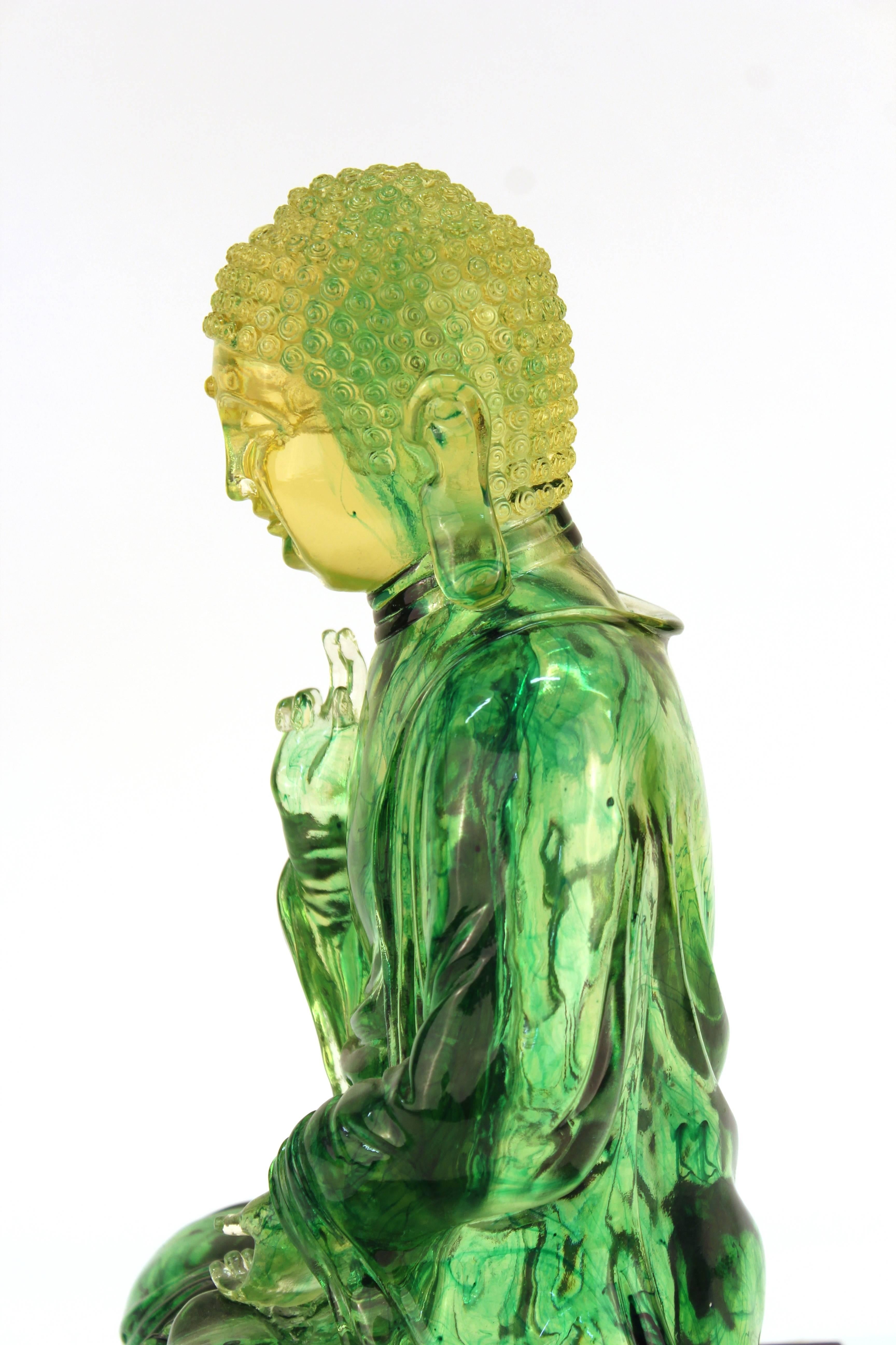 Mid-Century Modern Buddha in Green Resin on Black Stand 4