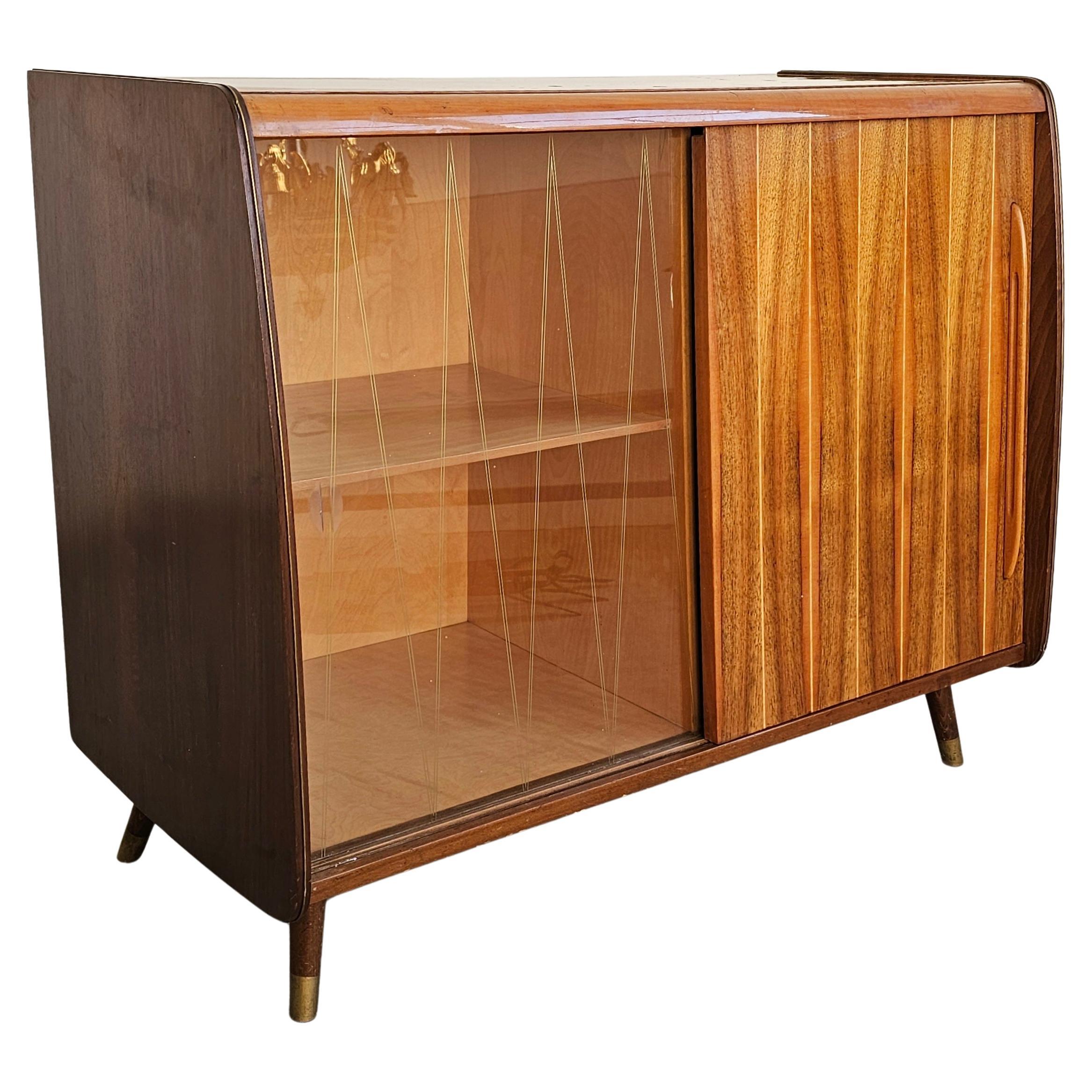 Mid Century Modern Buffet or Vitrine done in walnut, with two compartments For Sale