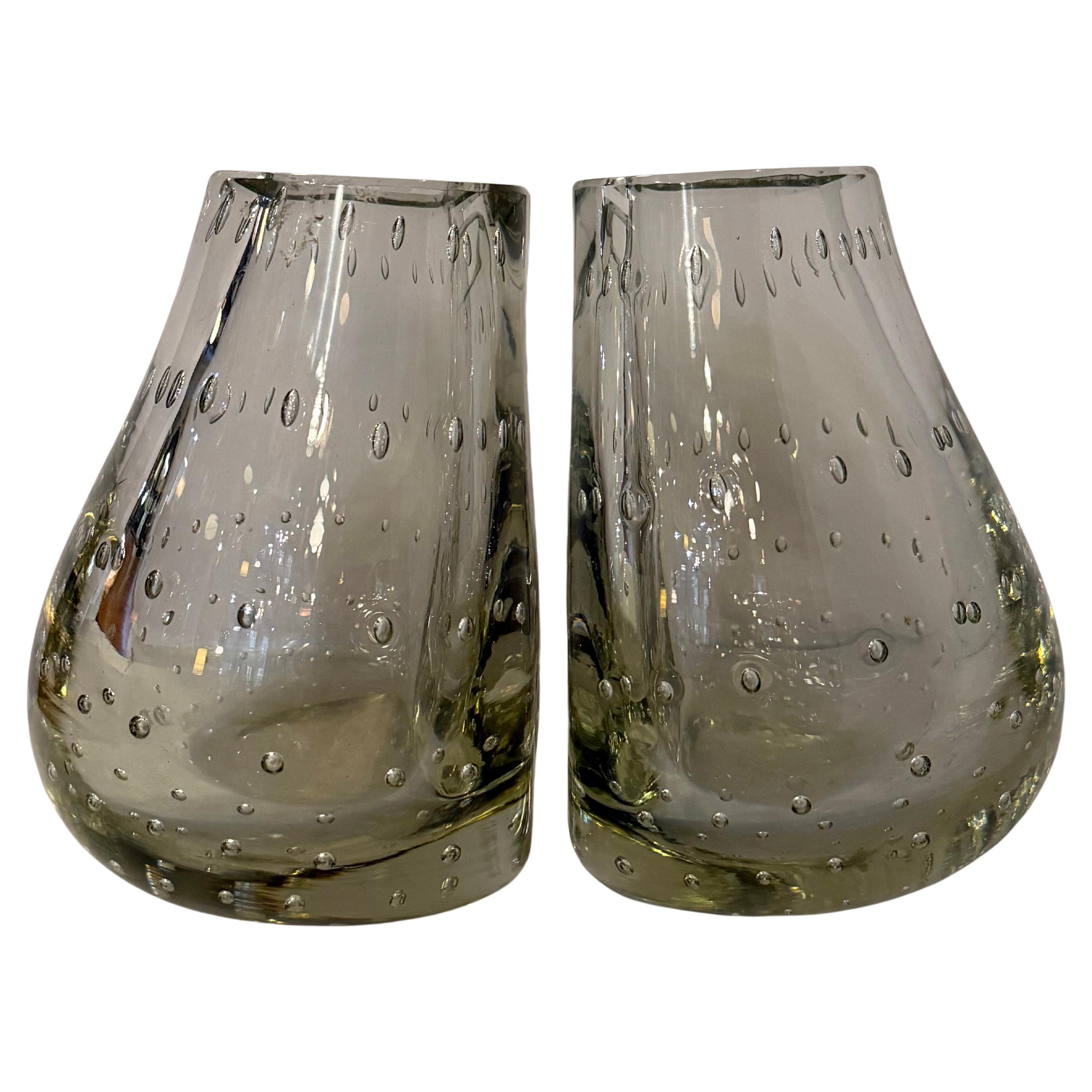 Mid-Century Modern Bullicante Glass Bookend Vases By Carl Erikson