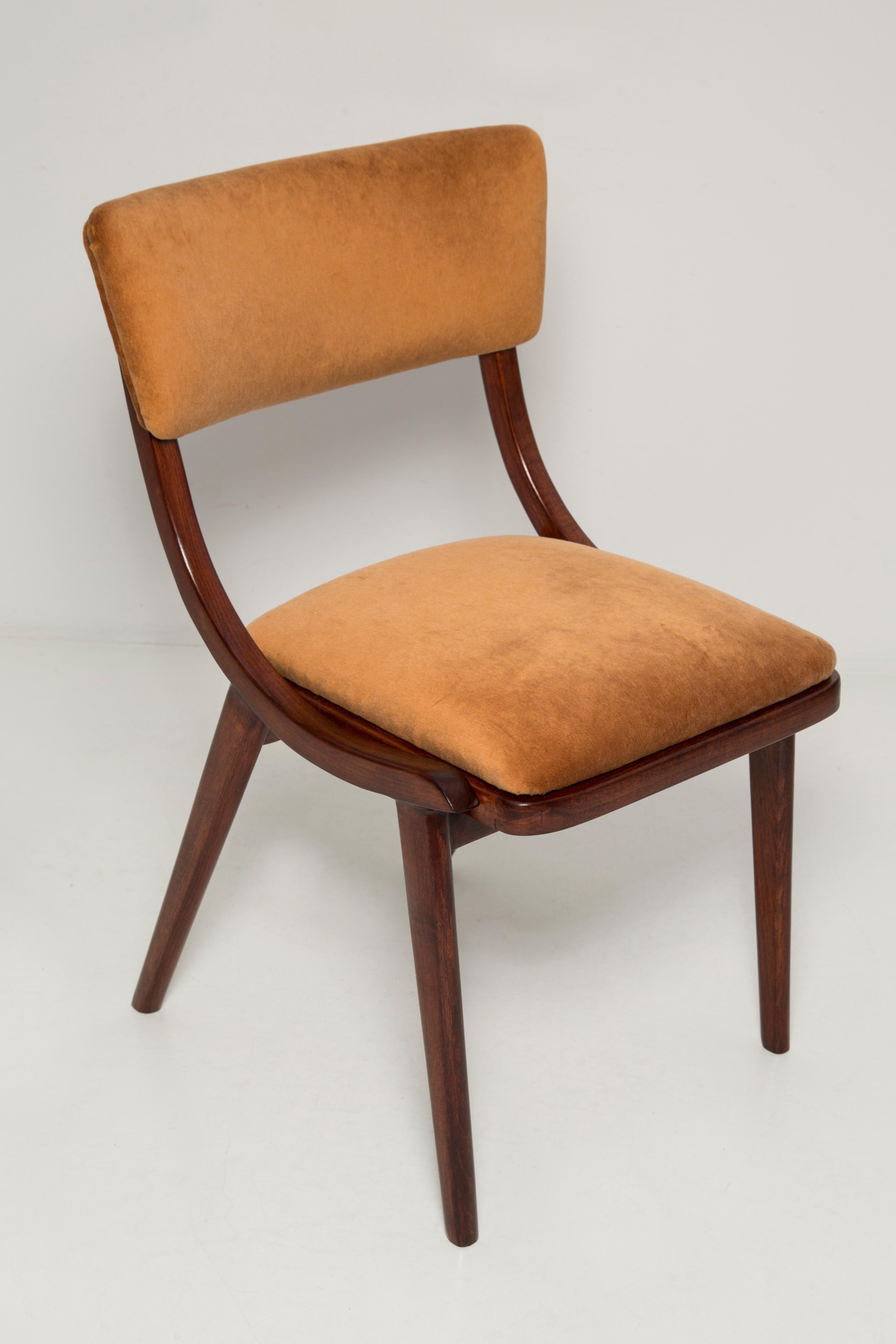 Mid Century Modern Bumerang Chair, Brown Beige Velvet, Polen, 1960er Jahre (Handgefertigt) im Angebot