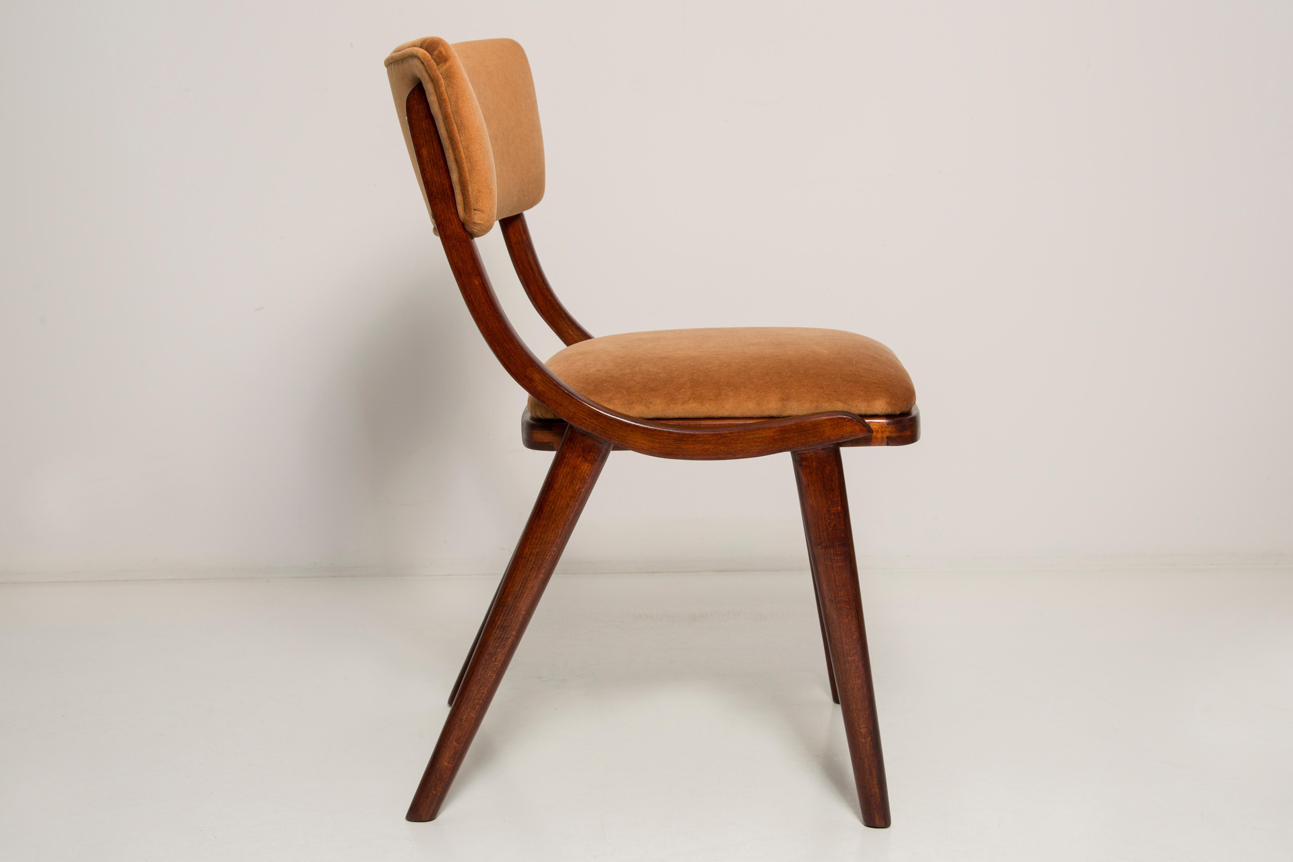 Mid Century Modern Bumerang Chair, Brown Beige Velvet, Polen, 1960er Jahre im Zustand „Hervorragend“ im Angebot in 05-080 Hornowek, PL