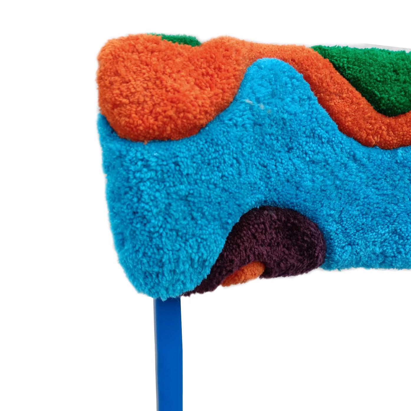 Mid Century Modern Bumerang Chair, Hand Tufting Blue Green Wool, Poland, 1960s For Sale 1