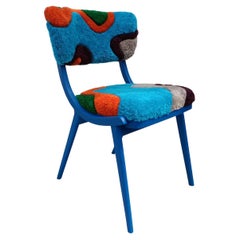 Mid Century Modern Bumerang Chair, Hand Tufting Blue Green Wool, Poland, 1960s