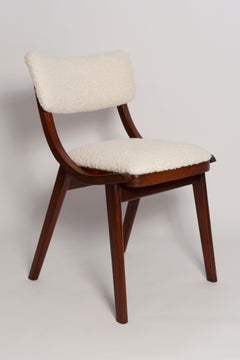 Silla Bumerang Moderna de Mitad de Siglo, Light Creme White Boucle, Polonia, Años 60