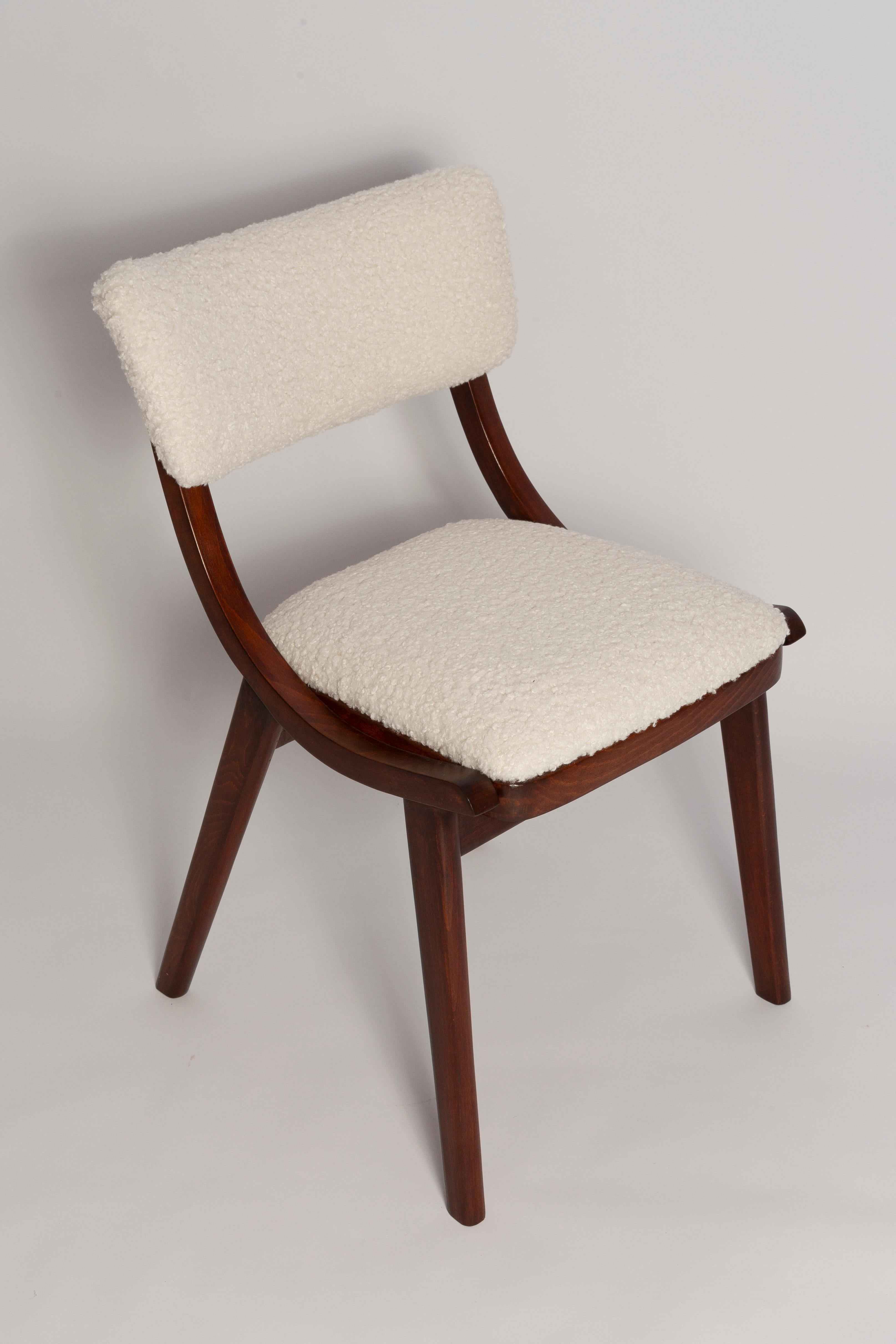 Mid-Century Modern Mid Century Modern Bumerang Chair, Light Creme White Boucle, Poland, 1960s For Sale