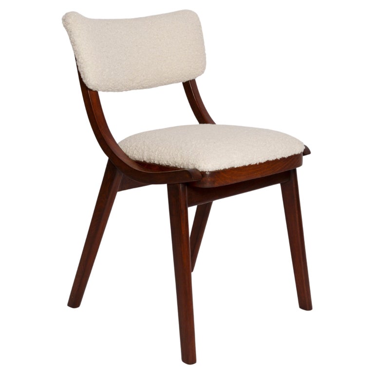 Mid Century Modern Bumerang Chair, Light Creme White Boucle, Poland, 1960s