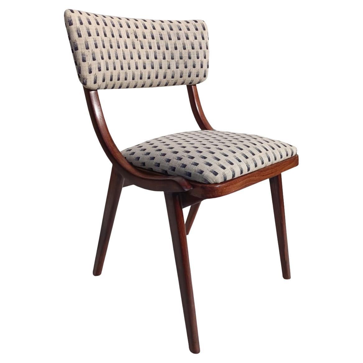 Sedia Bumerang moderna di metà secolo, Jacquard bianco crema, Polonia, anni '60