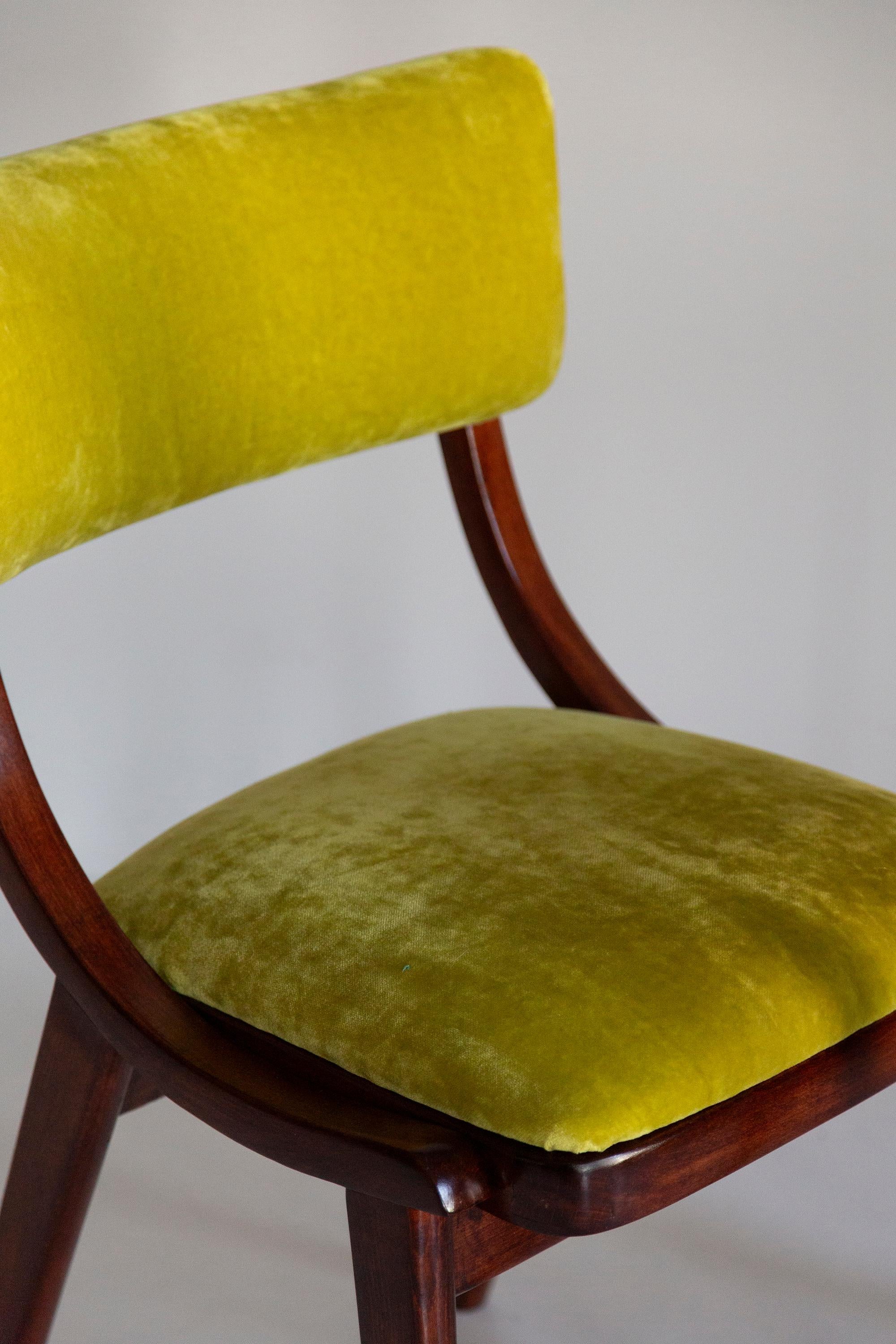 Silla moderna de mediados de siglo Bumerang, terciopelo lima Plushy FR Dedar, Polonia, años 60 Hecho a mano en venta