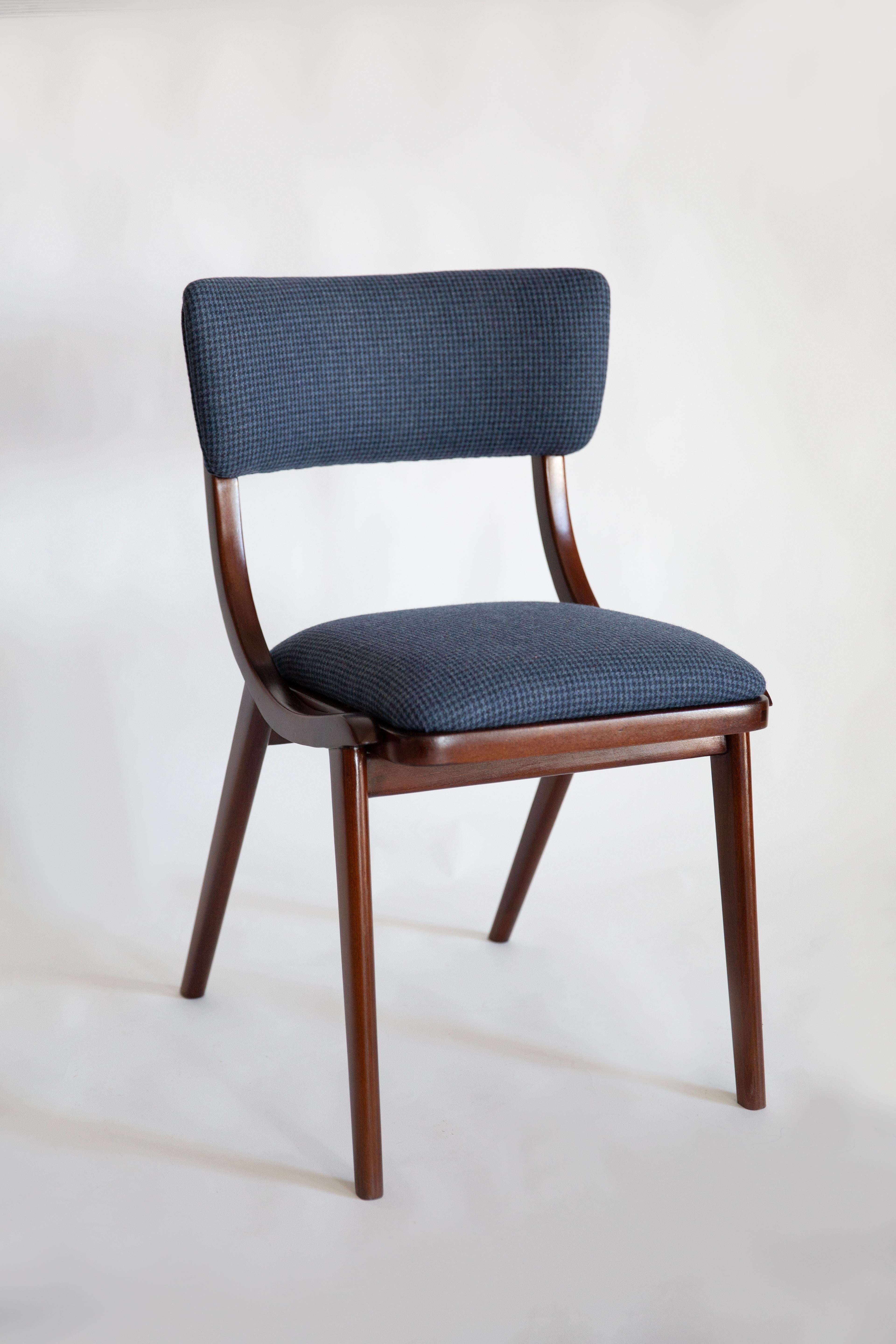 Mid Century Modern Bumerang Chair, Navy Cheerful Check Wool, Poland, 1960s For Sale 3