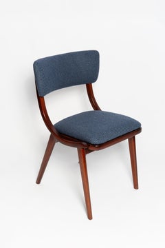 Mid Century Modern Bumerang Chair, Navy Cheerful Check Wool, Poland, 1960s