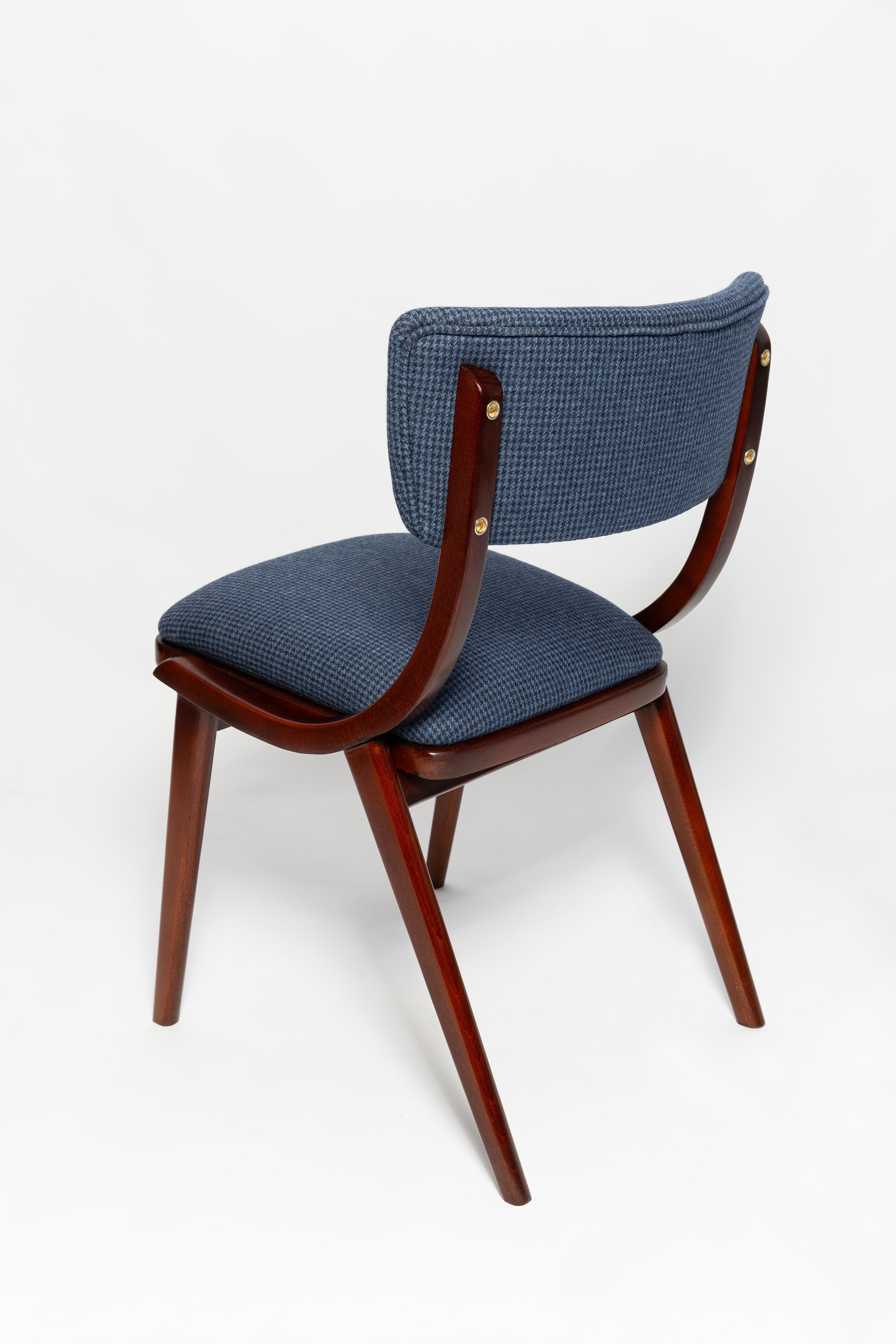20th Century Mid Century Modern Bumerang Chair, Navy Cheerful Check Wool, Poland, 1960s For Sale