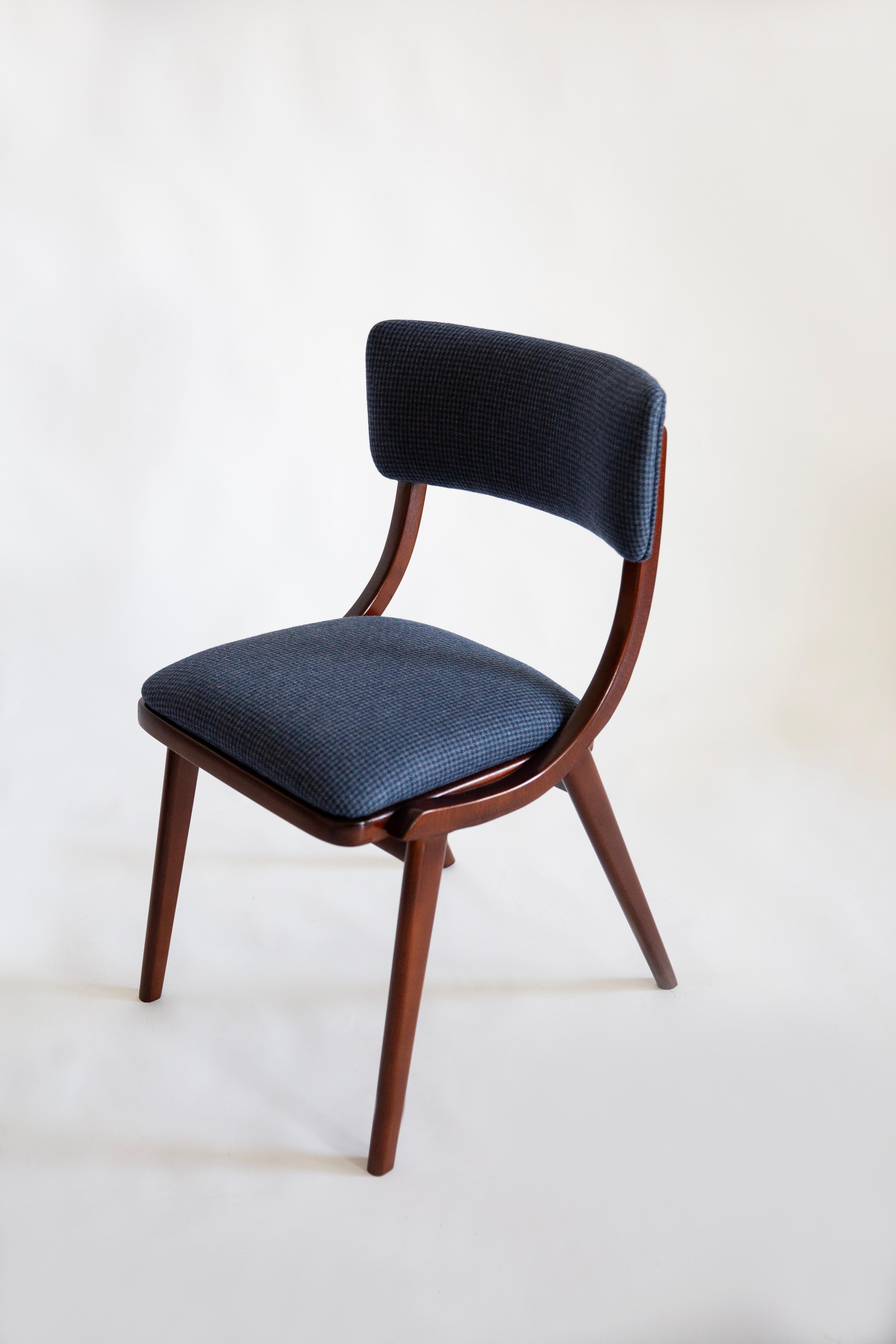 Mid Century Modern Bumerang Chair, Navy Cheerful Check Wool, Poland, 1960s For Sale 1